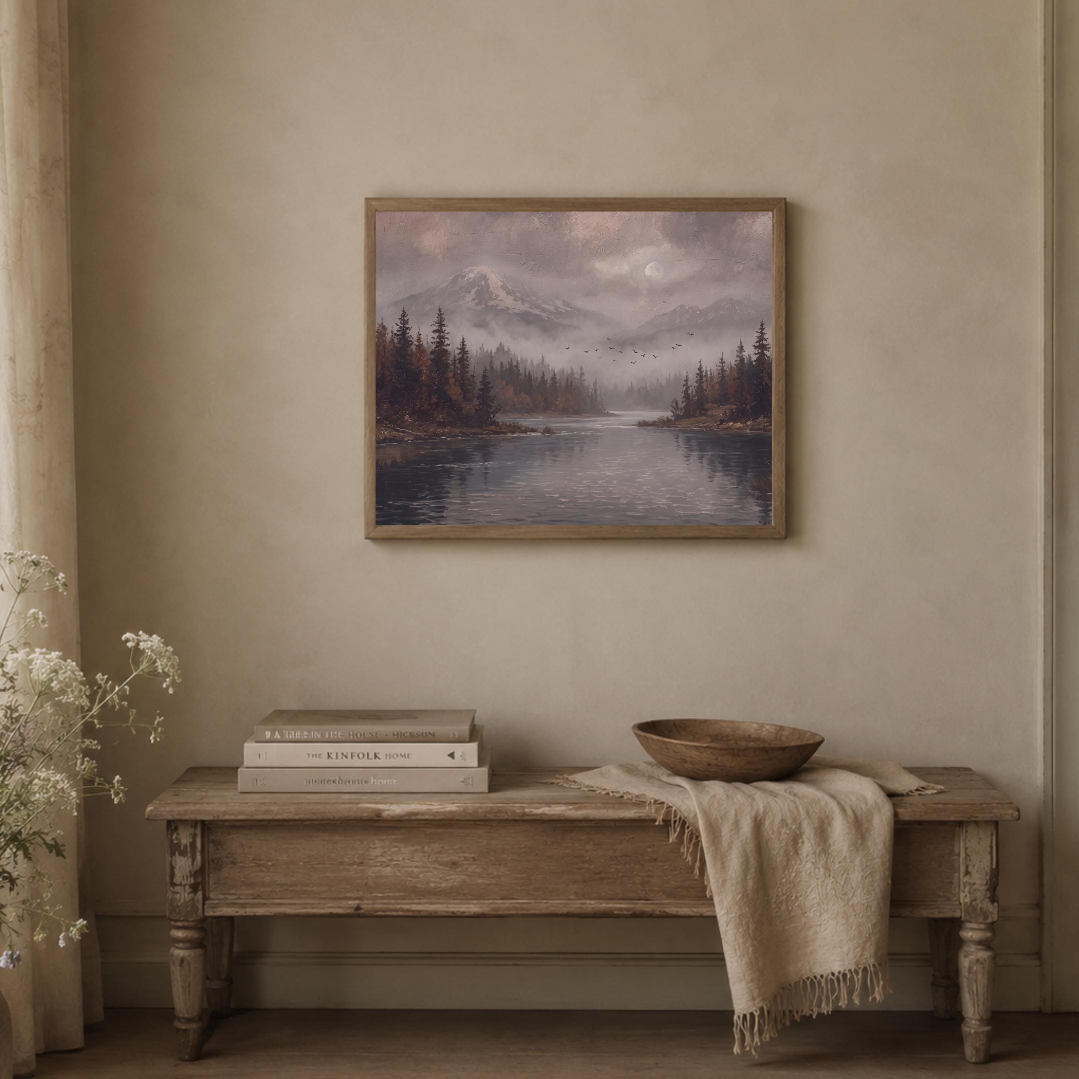 Moody Autumn River Printable Wall Art, Vintage Mountain Forest Landscape, Dark Academia Digital Download — image 9