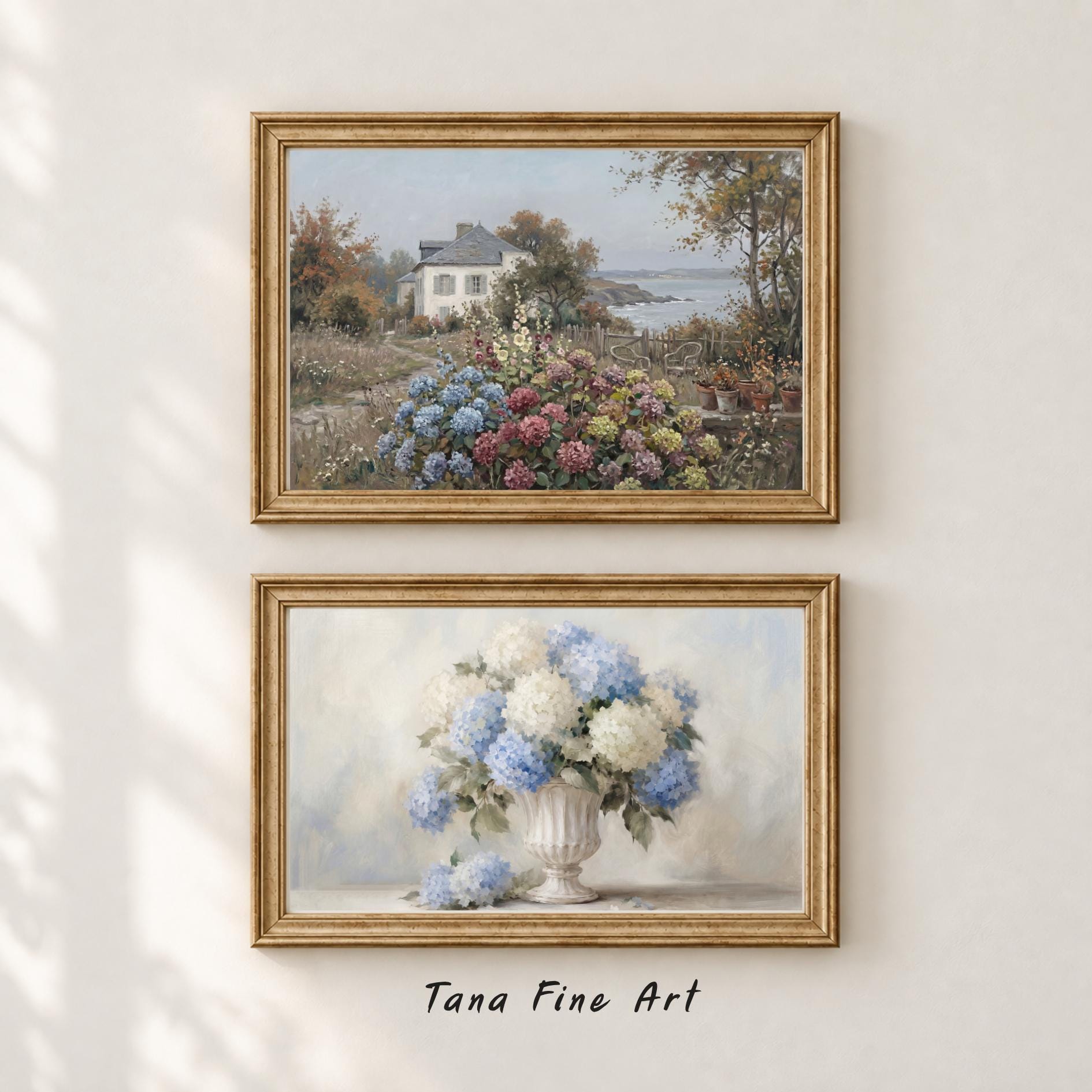 Coastal Hydrangea Gallery Wall Art Set, 9 Blue Cottage Printable Decor Prints Digital Download — image 2
