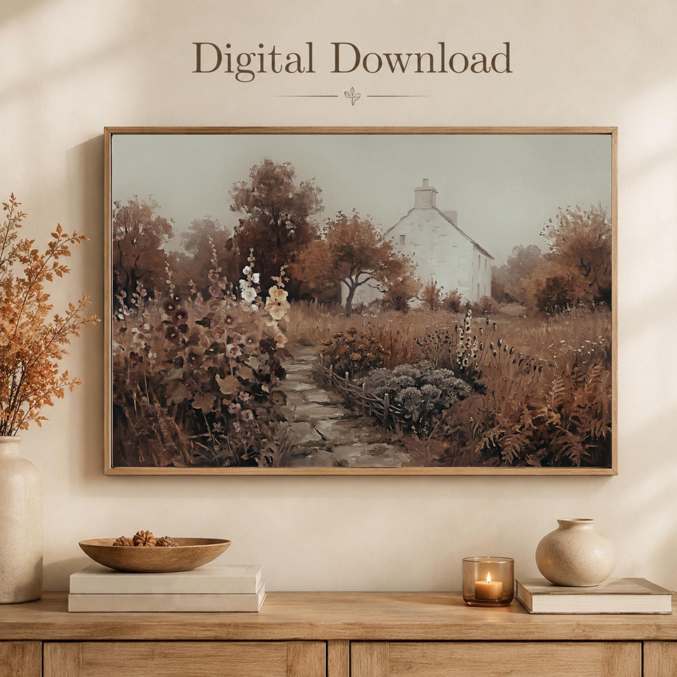 Fall Cottage Garden Wall Art, Rustic Autumn Floral Landscape Print, Farmhouse Decor (Digital Download) — image 7