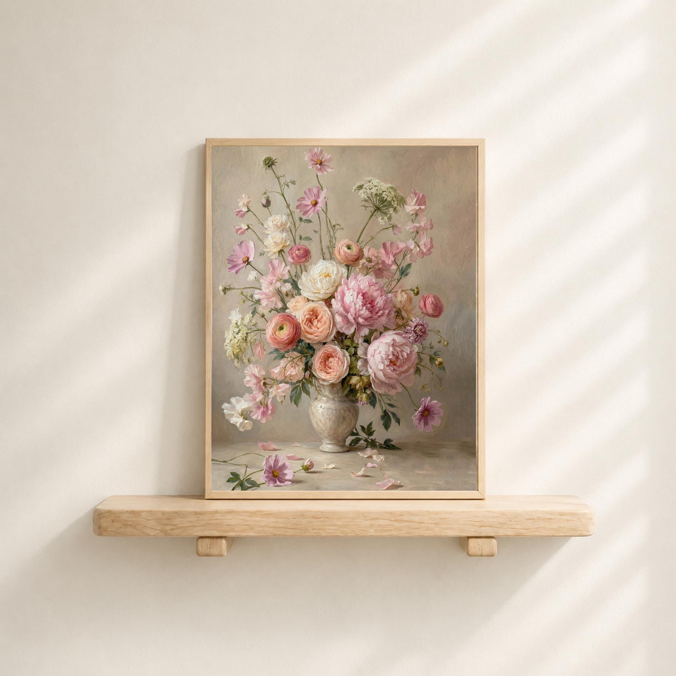 Vintage Pink Peony Vase Printable Wall Art, Romantic Floral Cottage Home Decor Digital Download — image 6