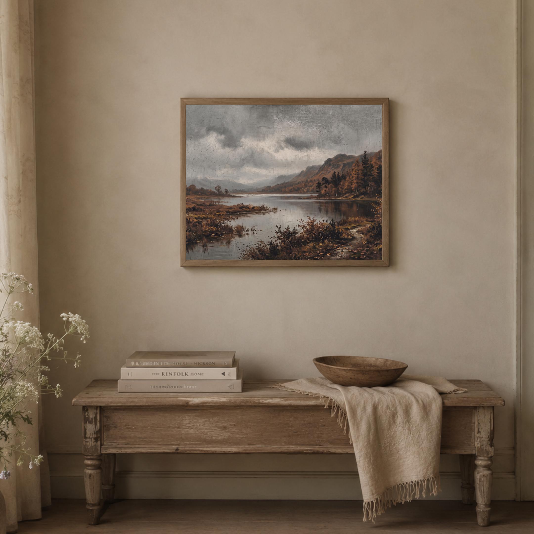 Autumn Lake Wall Art | Lake District Inspired Print | Moody Vintage Landscape Digital Download — image 4
