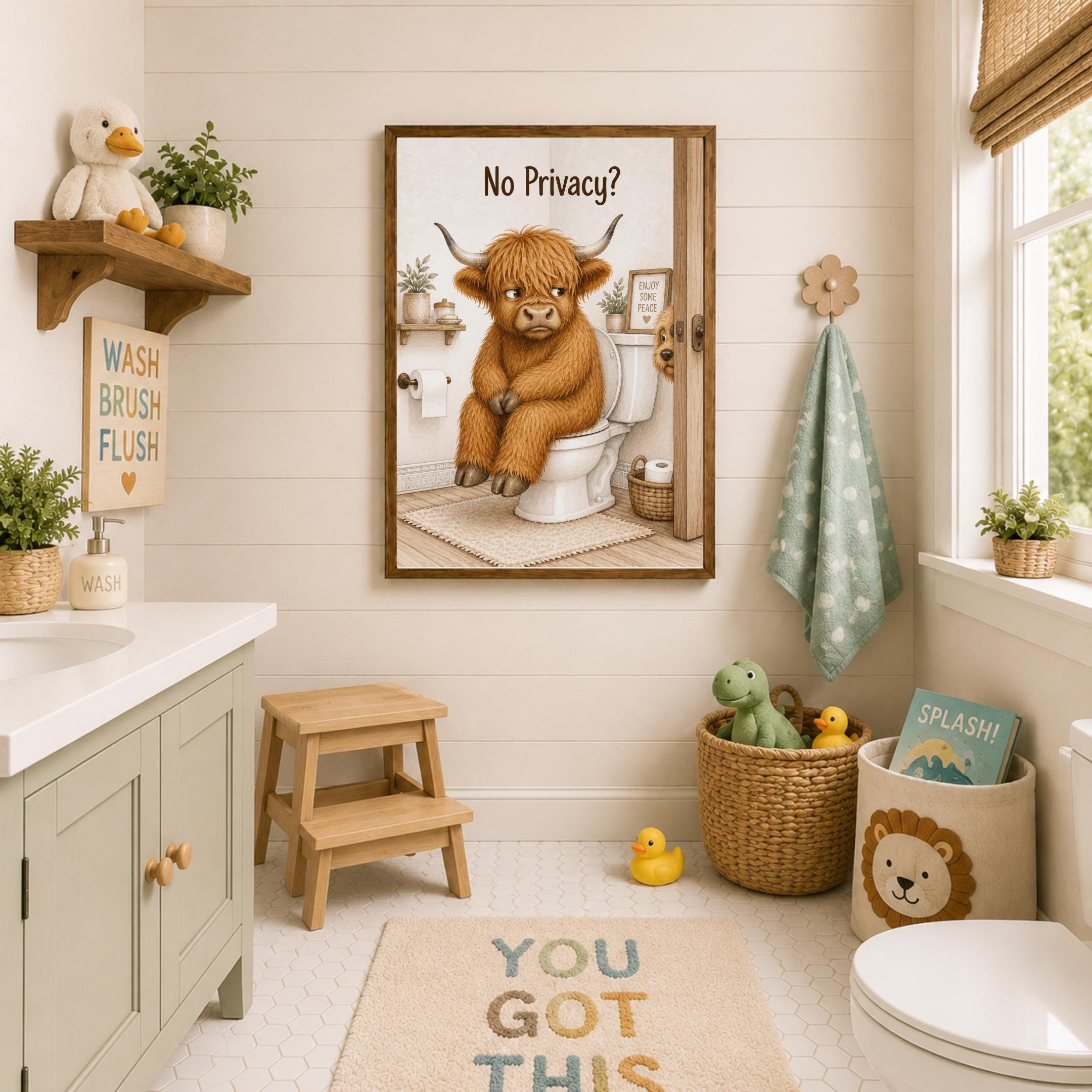 Highland Cow Boy Bathroom Prints Set of 4, Rustic Farmhouse Toilet Decor Digital Download — image 7