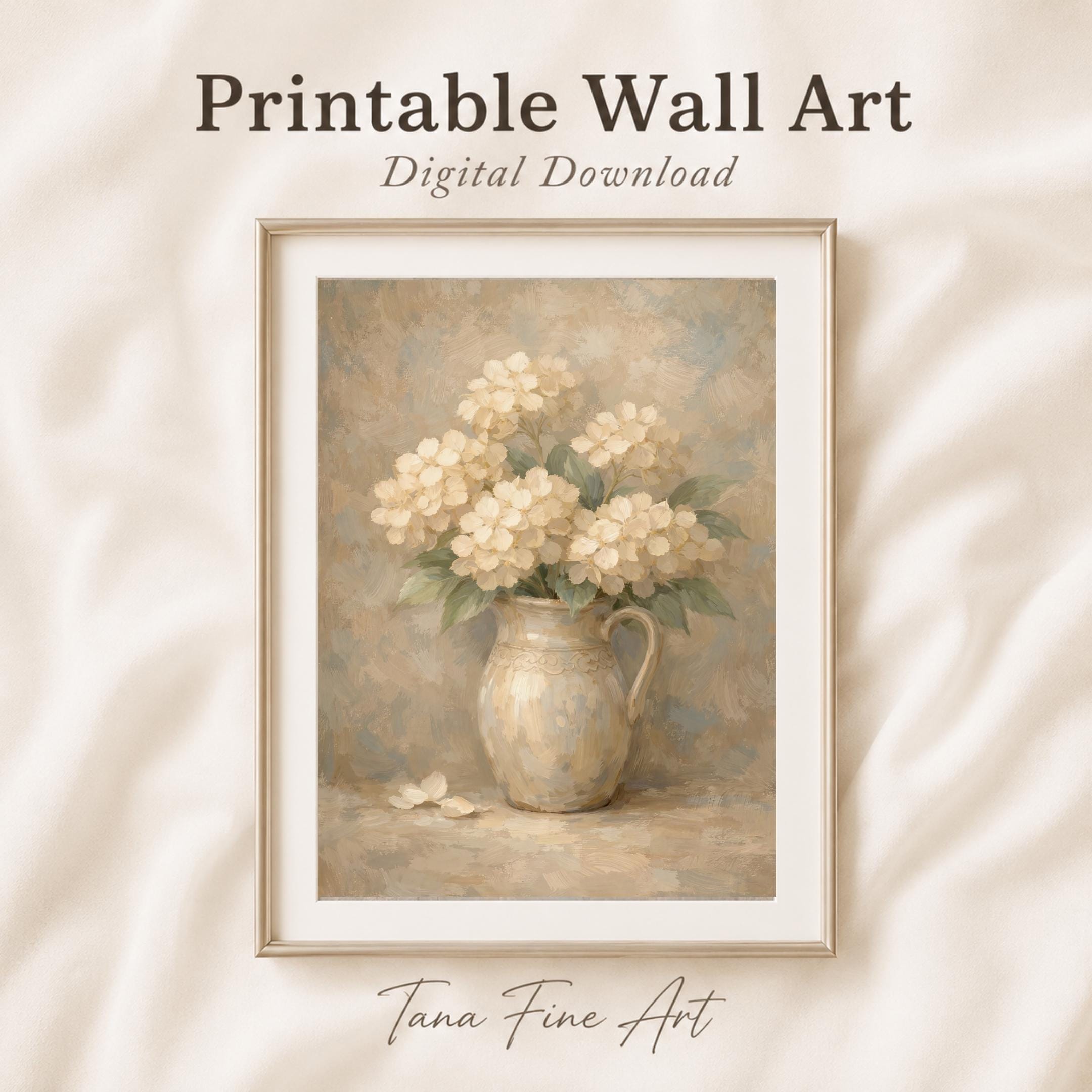 Vintage Hydrangea Wall Art Printable |  Flower in Jug | Farmhouse Floral Decor (Digital Download)
