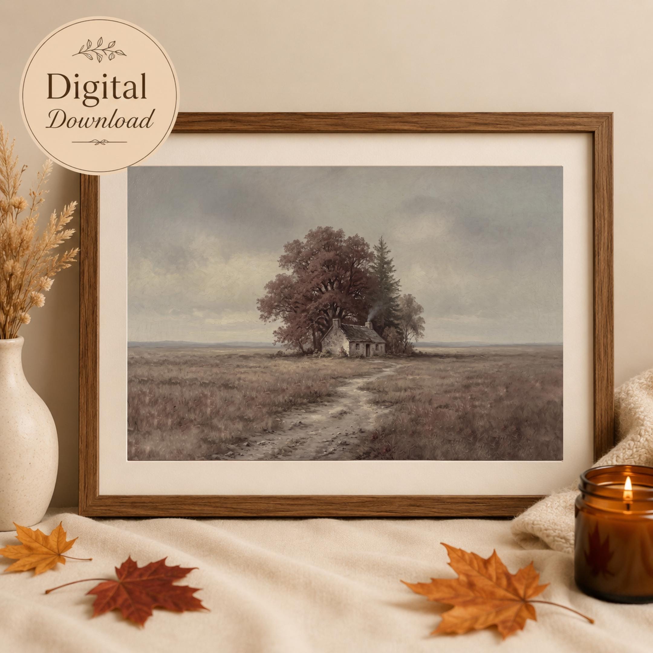 Moody Autumn Cottage Wall Art, Rustic Farmhouse Landscape Print (Fall Digital Download) — image 5