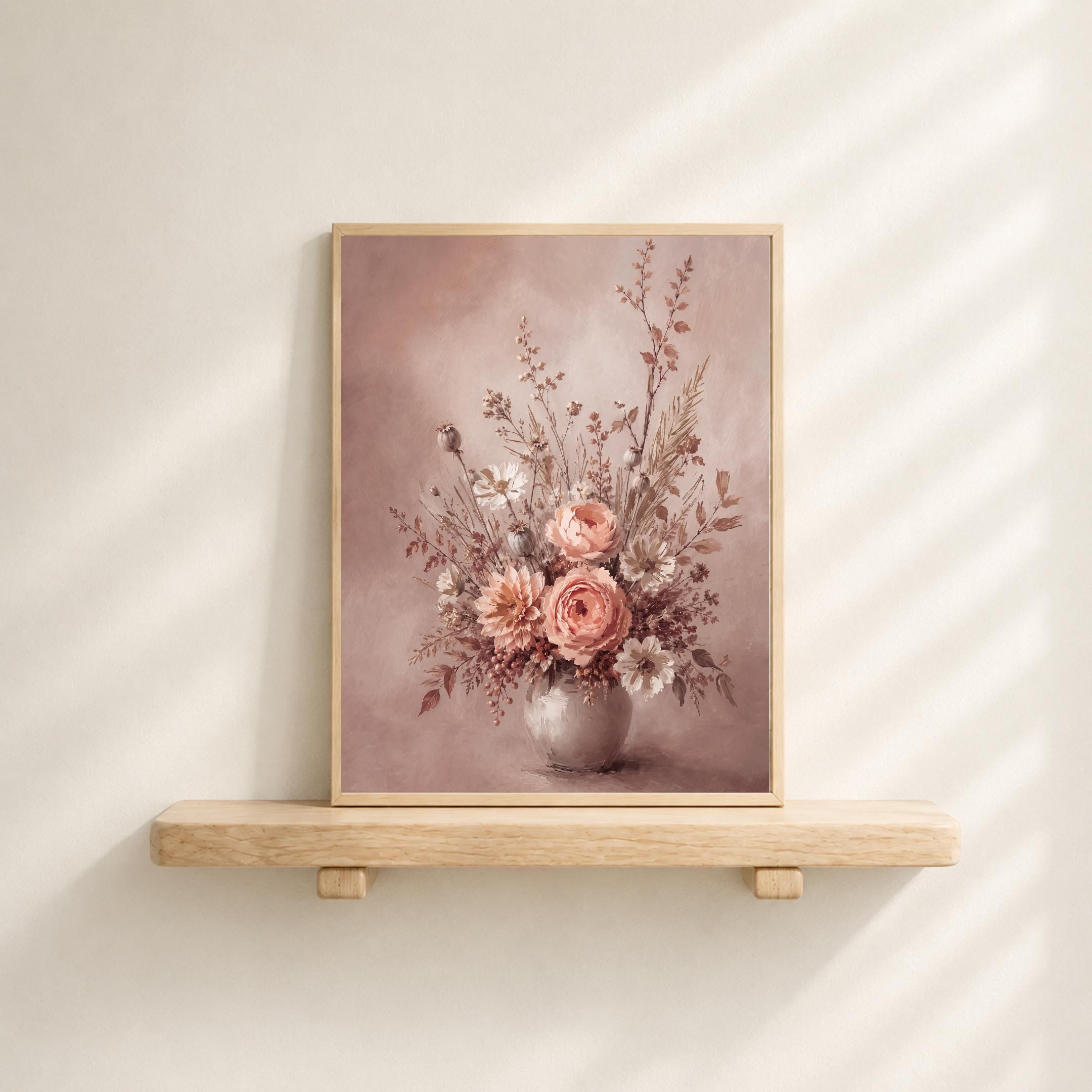 Neutral Floral Vase Print, Blush Roses Cosmos Autumn Wall Decor (Digital Download) — image 4