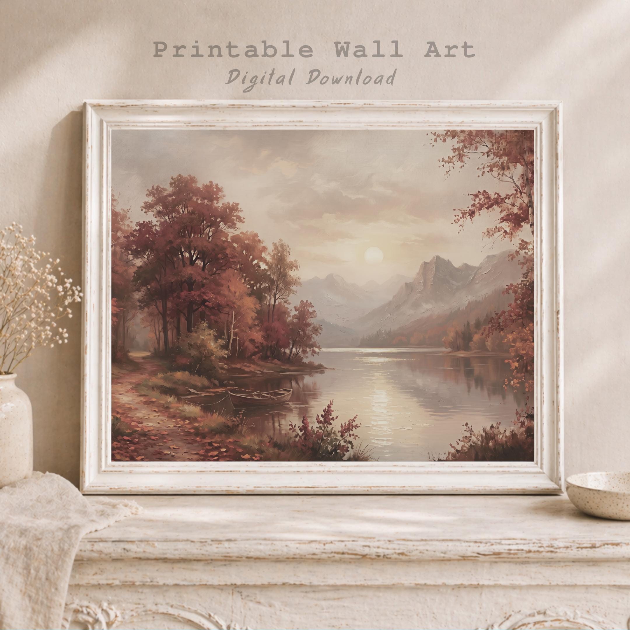 Autumn Lake Wall Art, Fall Mountain Landscape, Moody Landscape Print (Digital Download) — image 8