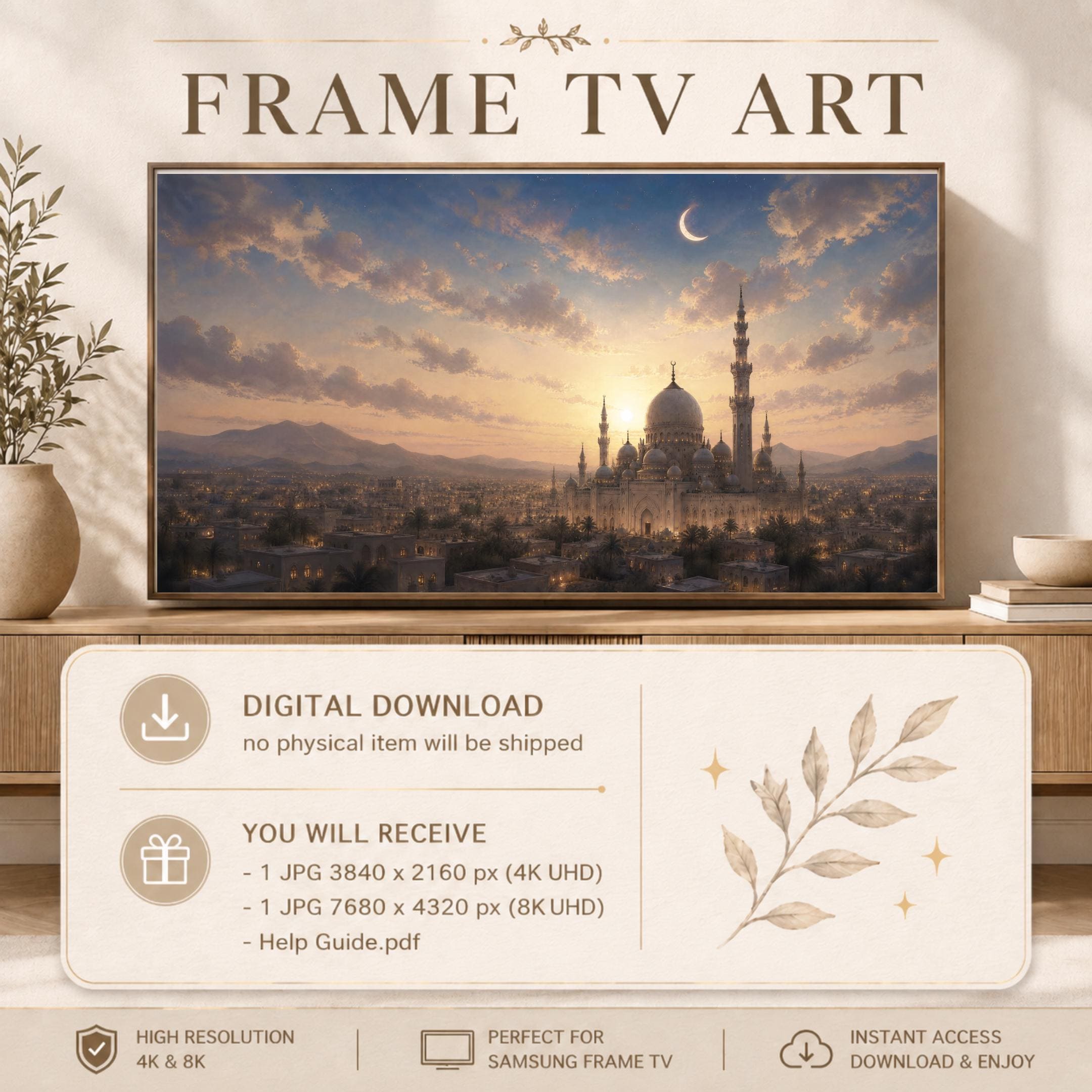 Islamic Mosque Frame TV Art, Crescent Moon Sunset for Samsung The Frame (Digital Download) — image 8