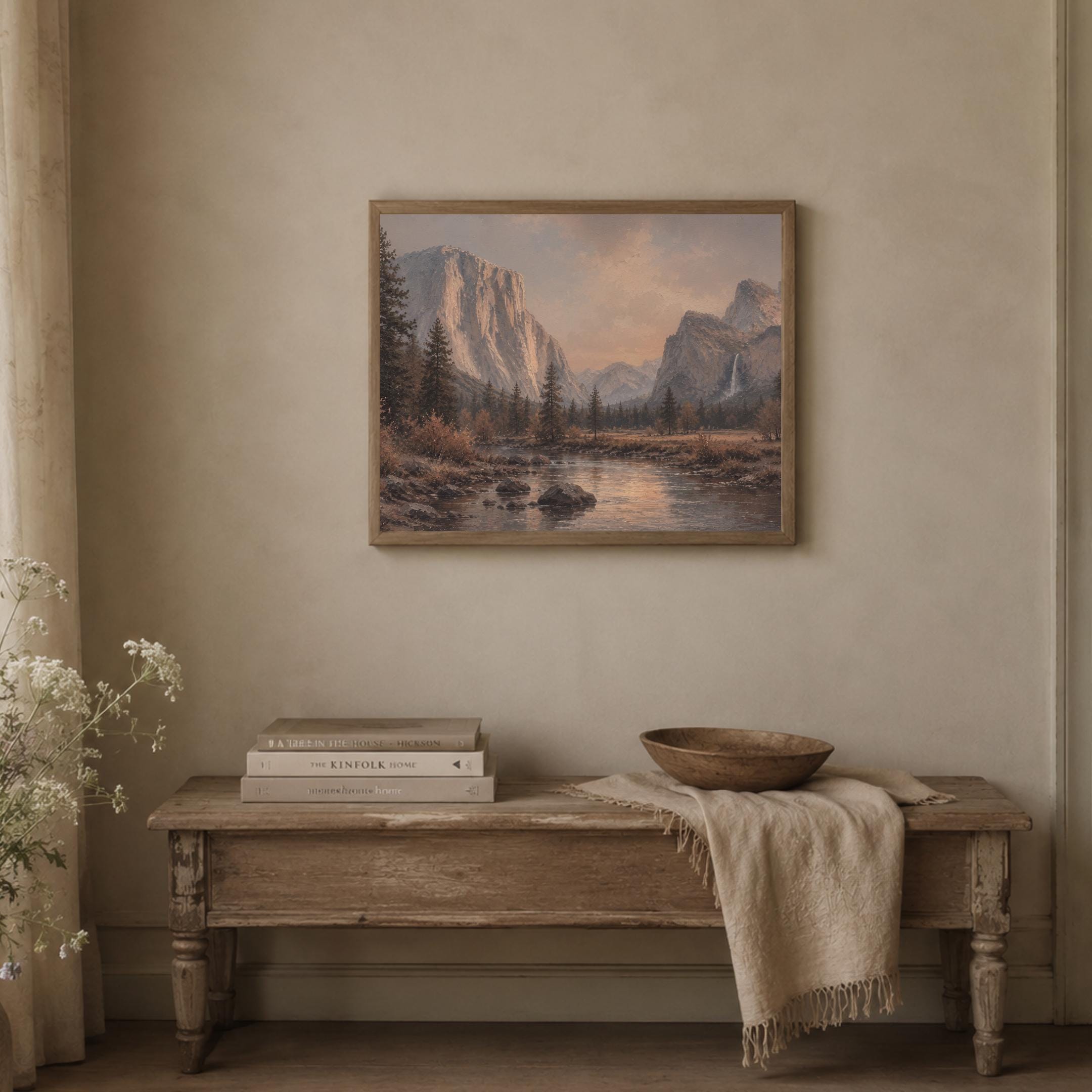 Mountain Landscape Wall Art | Vintage Yosemite Inspired | Moody River Valley Printable Digital Download — image 4