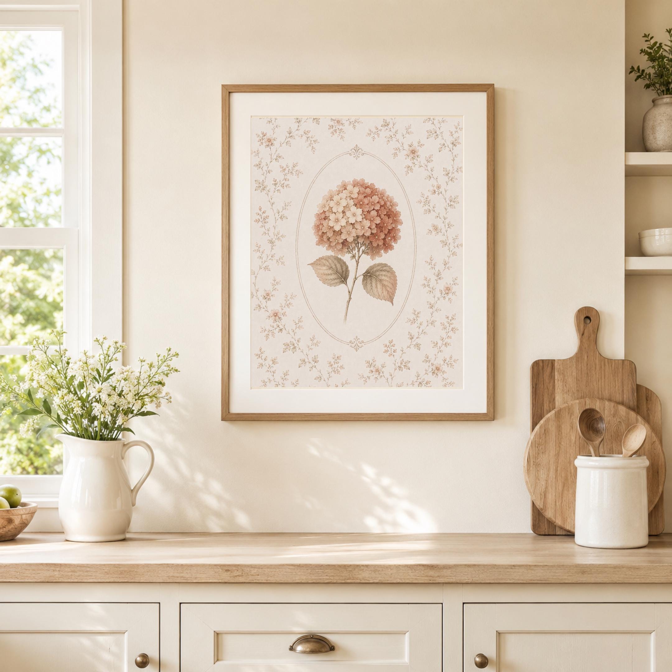 Hydrangea Printable Wall Art | Peach Floral Botanical Print | Vintage Autumn Cottage Decor Digital Download — image 7