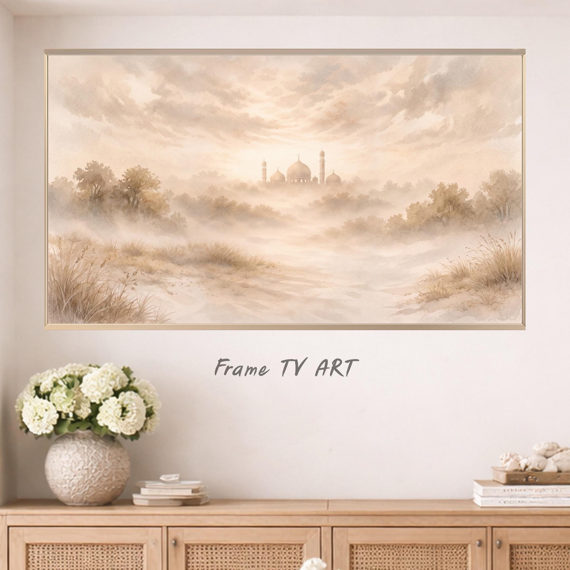 Islamic Frame TV Art | Neutral Desert Mosque Landscape | Digital Download — image 5
