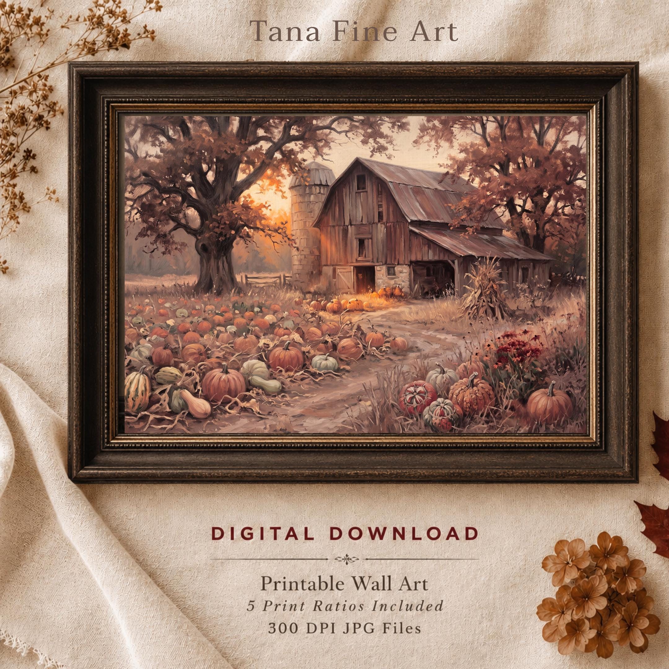 Fall Barn Printable Wall Art | Autumn Pumpkin Farmhouse Landscape | Rustic Decor Digital Download Print — image 5