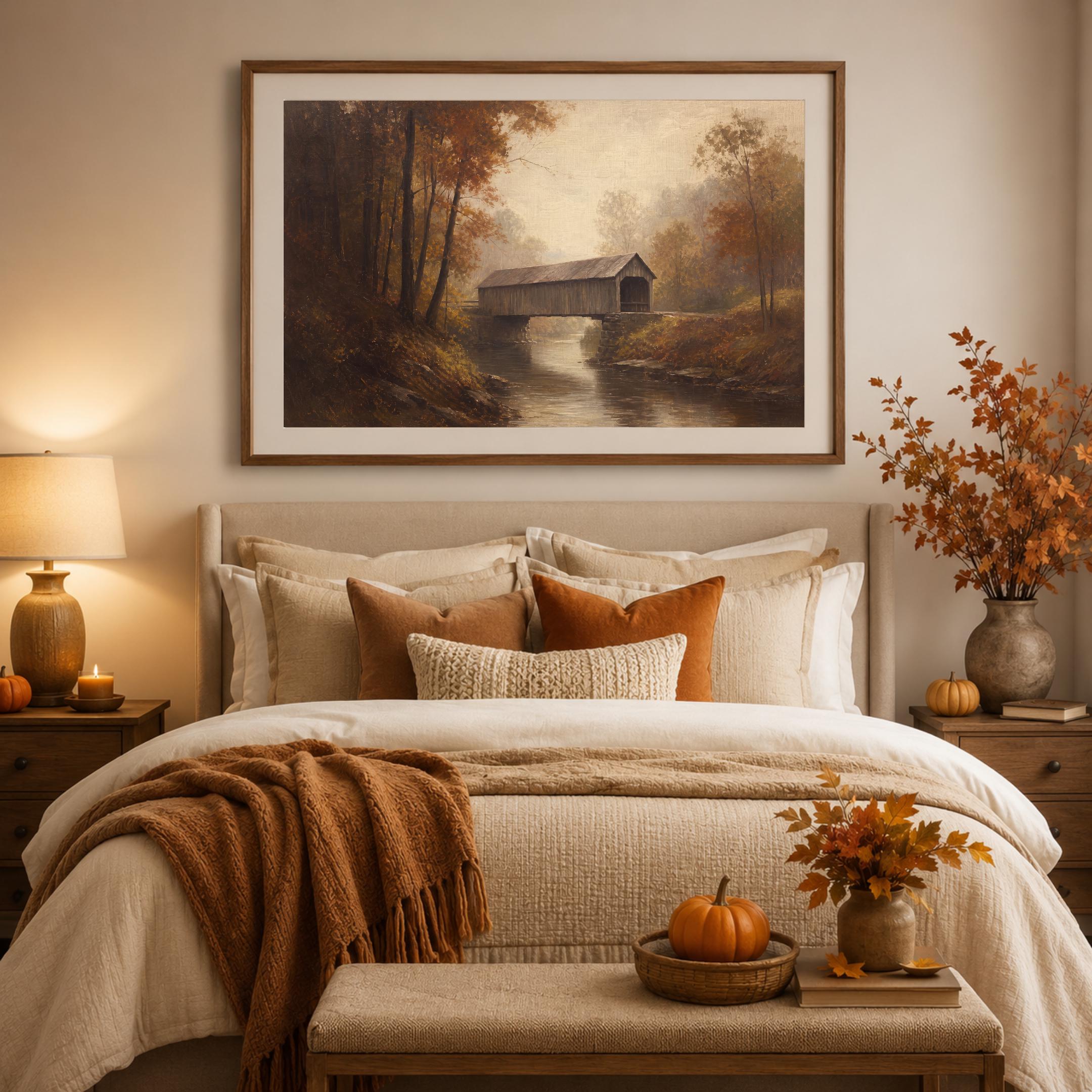 Covered Bridge Wall Art | Vermont Inspired | Fall Forest Creek Landscape | Rustic Printable Digital Download — image 6