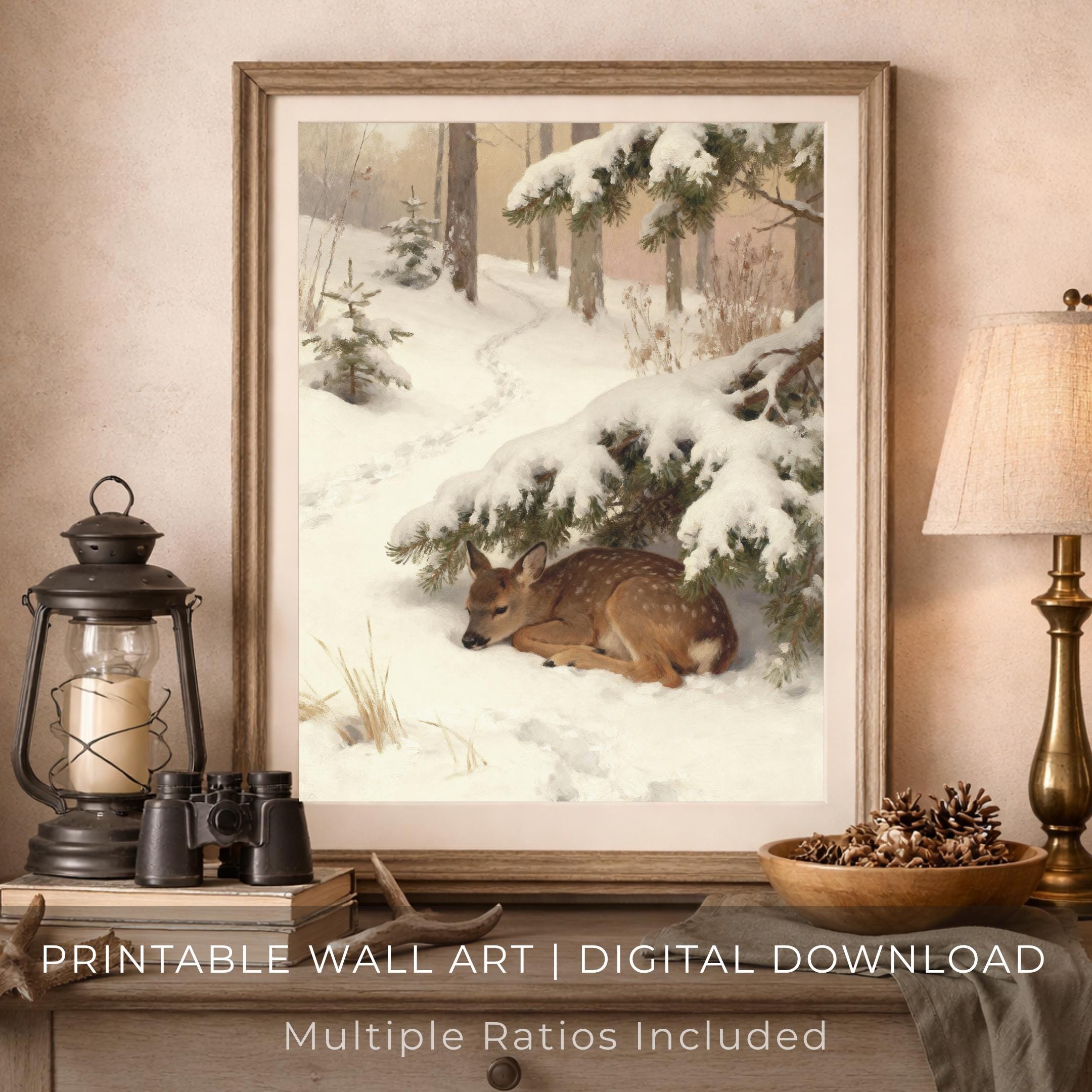 Sleeping Fawn beneath Snowy Pine Branches — image 2