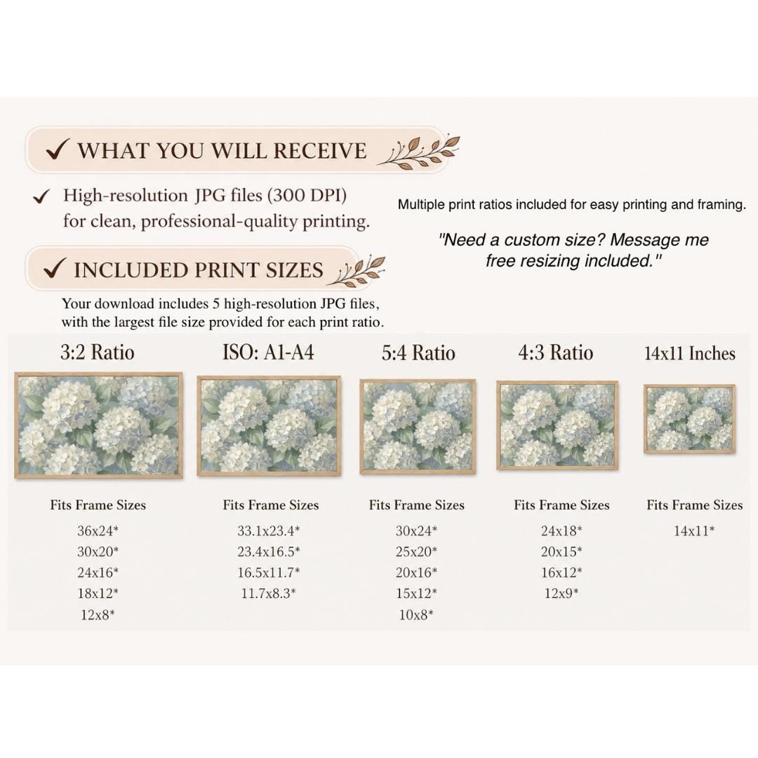 White Hydrangea Printable Wall Art | Neutral Floral Print | Cottage Floral Decor (Digital Download) — image 8