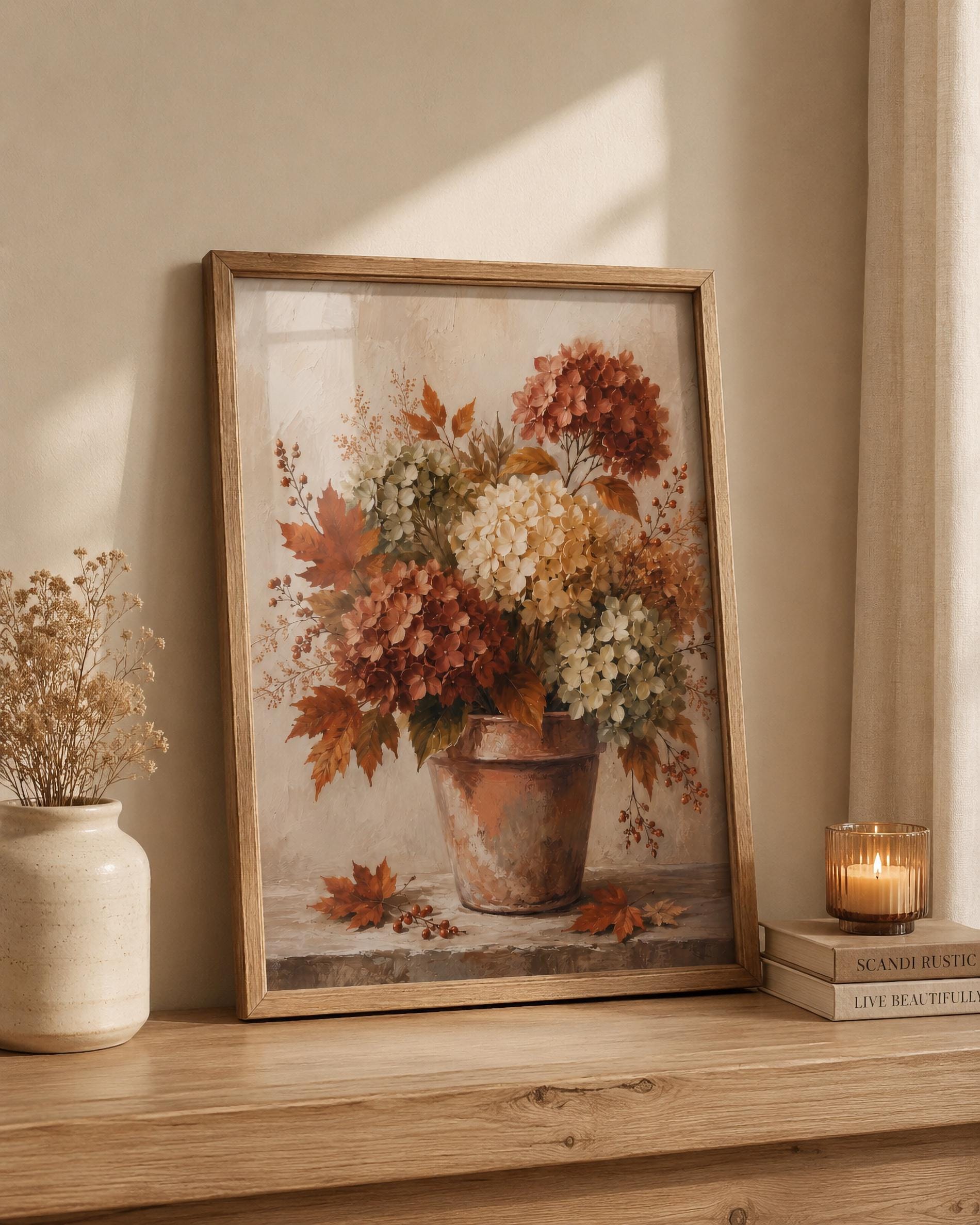 Fall Hydrangea Wall Art, Autumn Floral Pot Farmhouse Print, Rustic Cottage Flower (Digital Download) — image 5