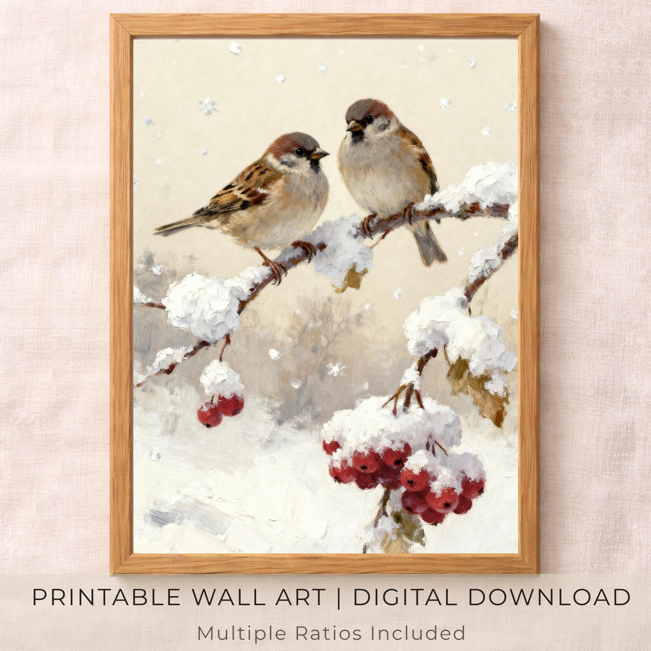 Winter Bird Wall Art Printable | Cozy Sparrows Snowy Branch (Digital Download) — image 8