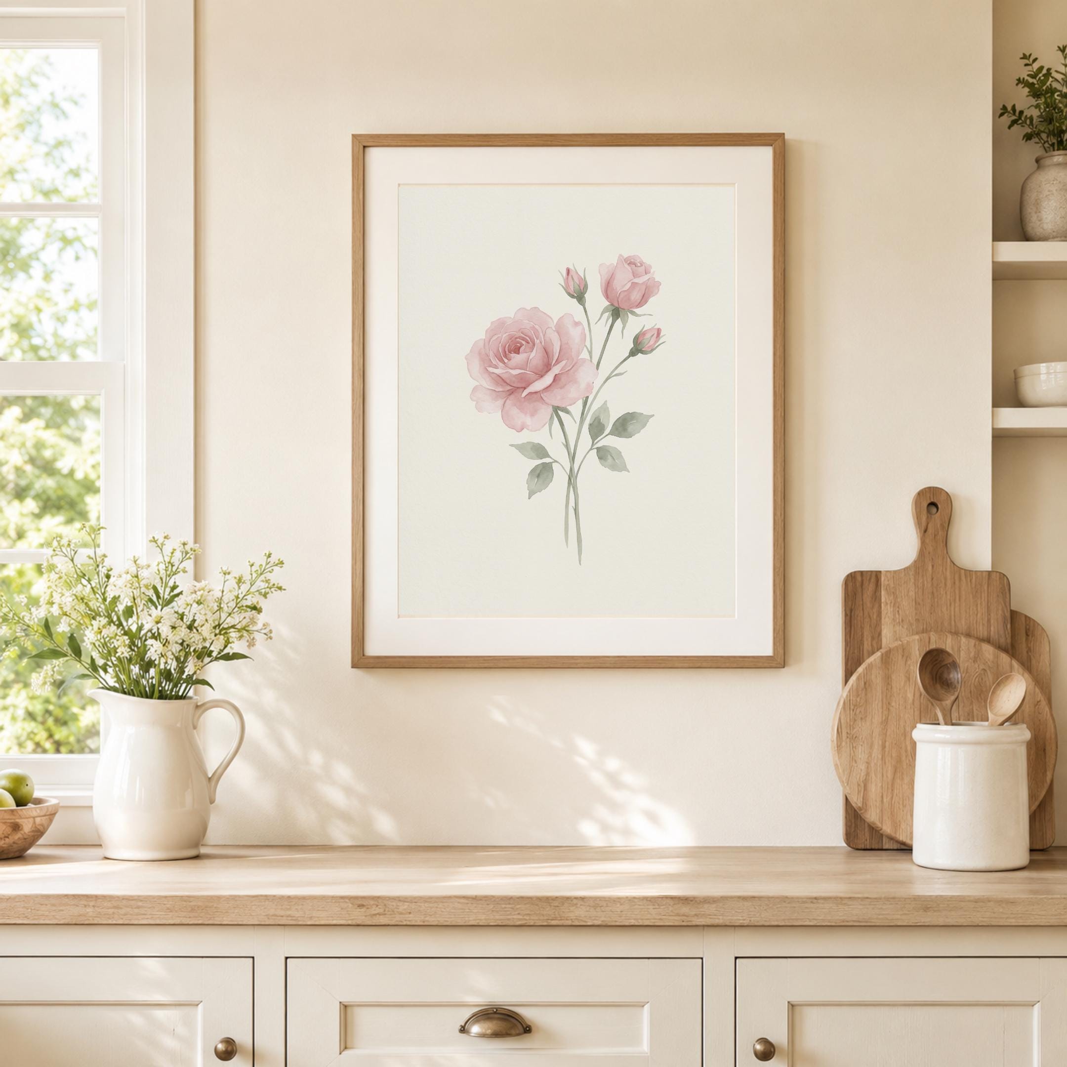 June Birth Flower Print, Pink Rose Botanical Watercolor Art (Digital Download) — image 7