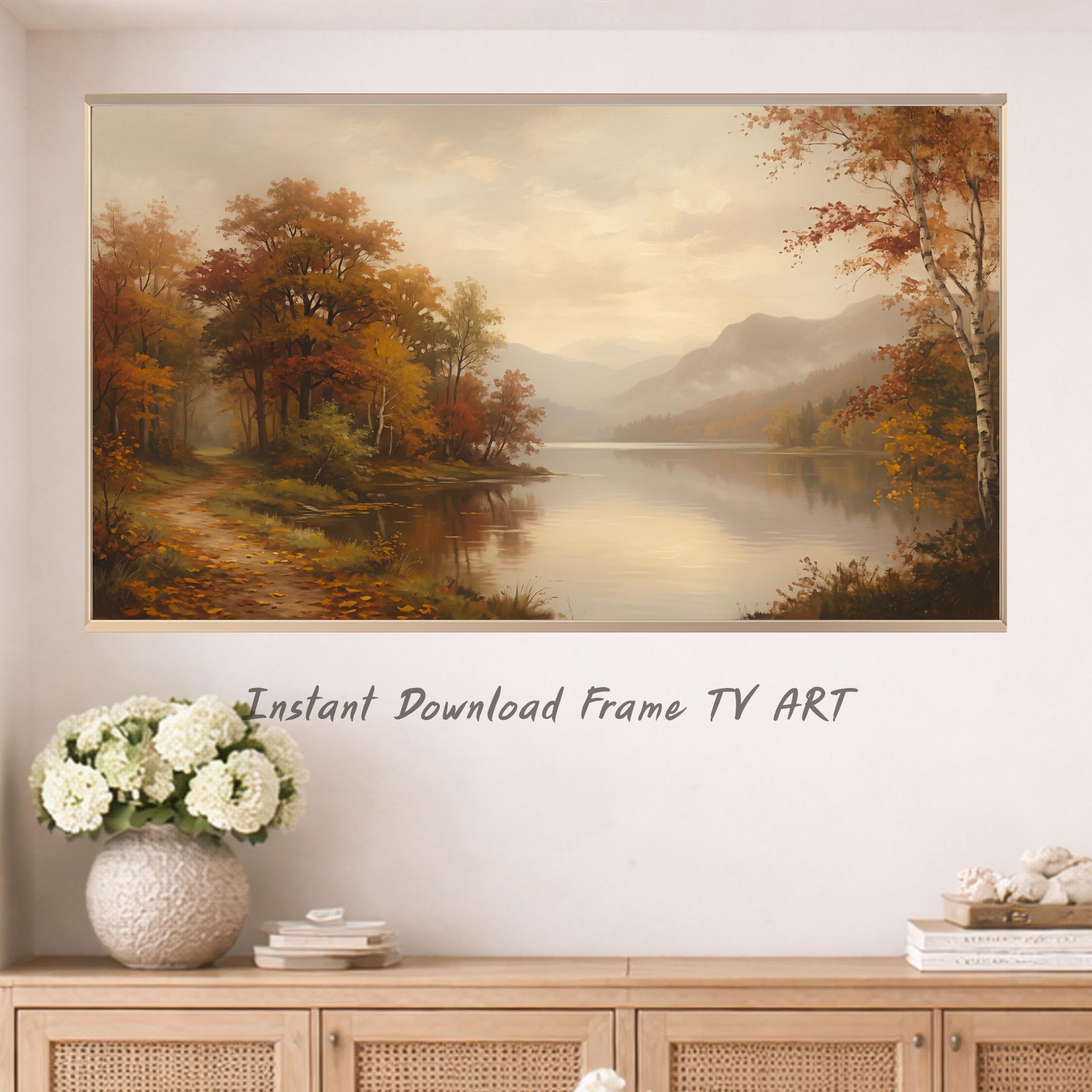 Lake Mountain Fall Frame TV Art | Moody Autumn Landscape Samsung TV Digital Download — image 8