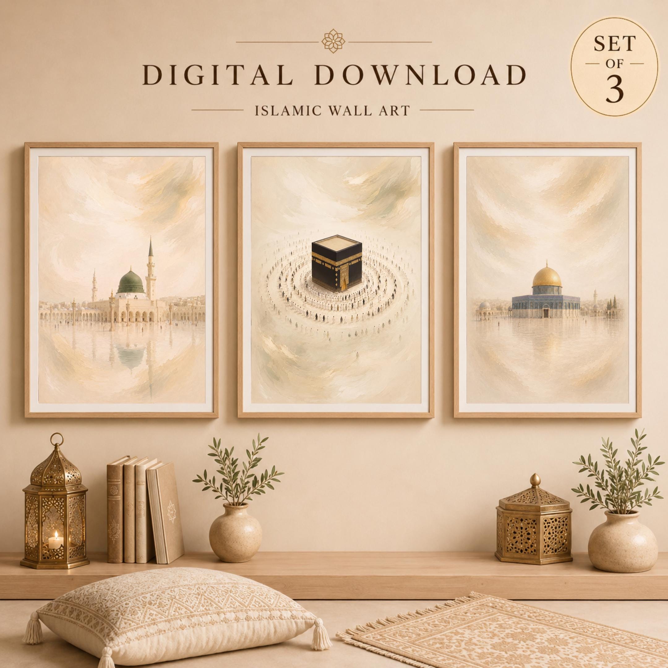 Islamic Landmarks in Golden Haze — Set of 3