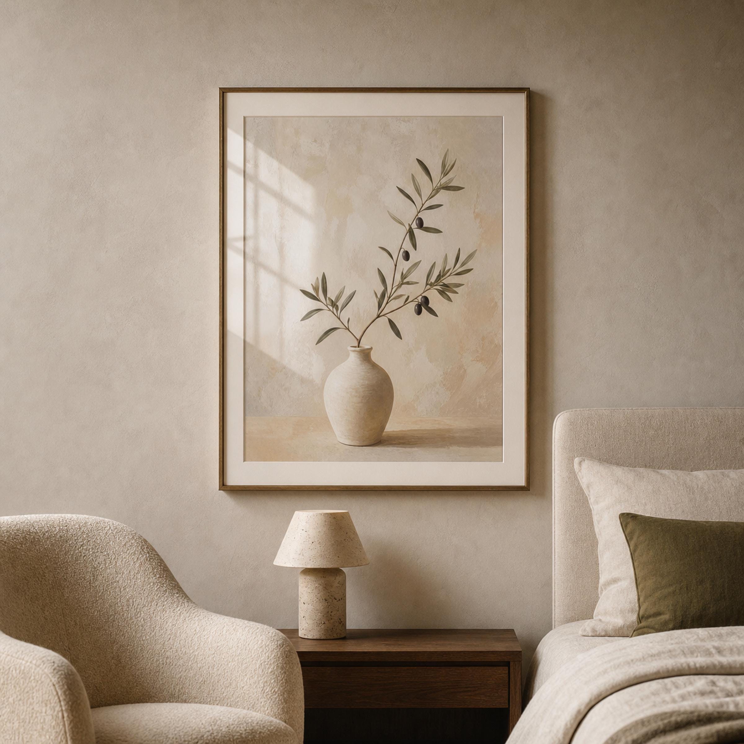 Olive Branch Printable Wall Art, Neutral Mediterranean Botanical Vase Digital Download — image 2