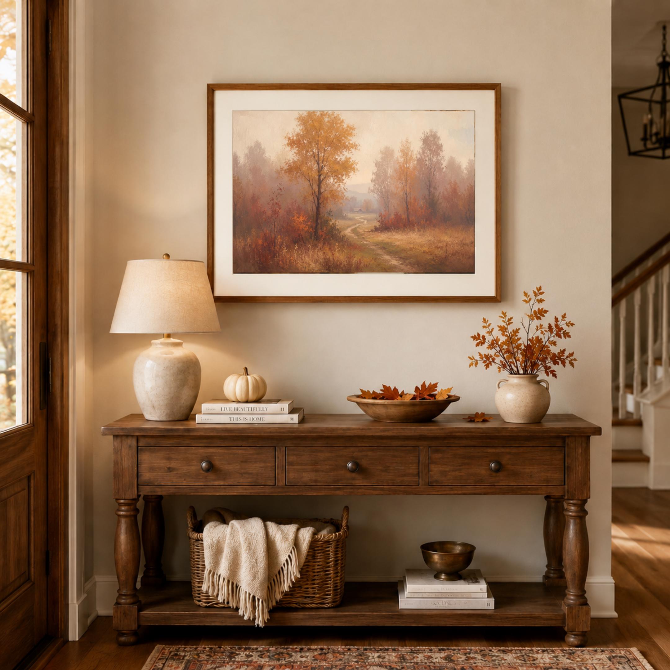Fall Landscape Wall Art, Autumn Forest Path Print, Warm Rustic Fall Decor (Digital Download) — image 3