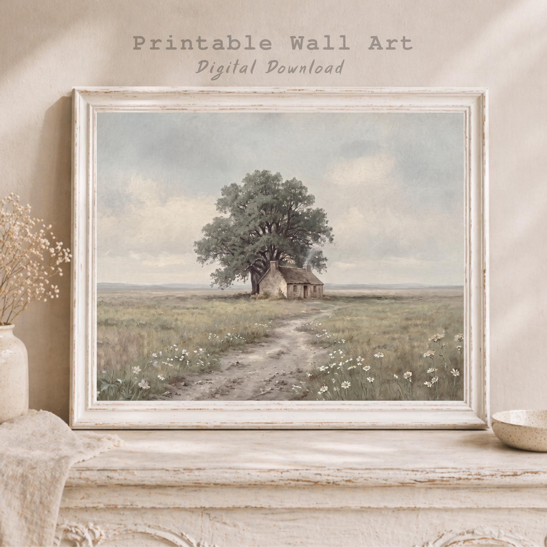 Vintage Cottage Landscape Print, Meadow Daisy Countryside Wall Art (Digital Download) — image 5
