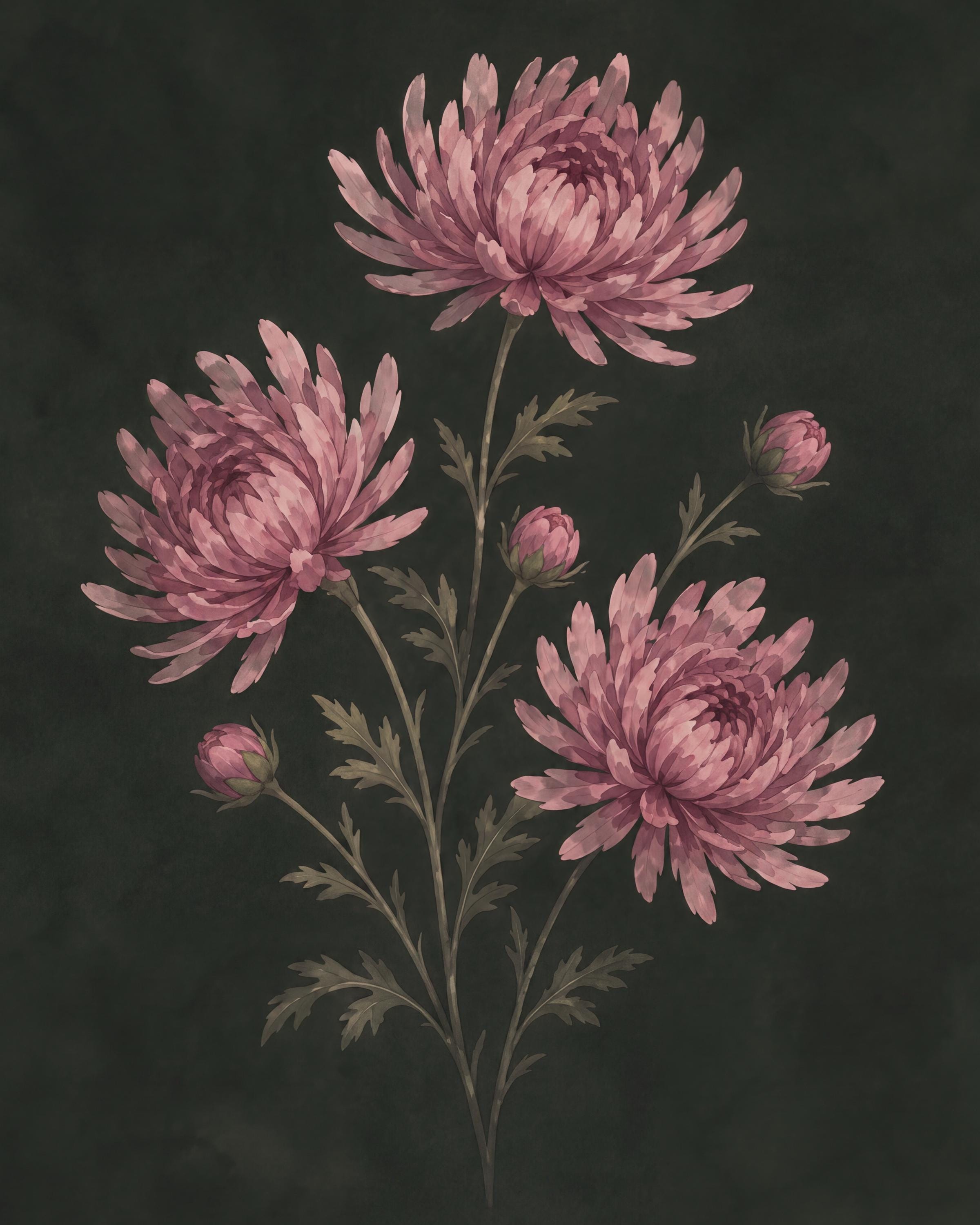 Moody November Birth Flower Print | Chrysanthemum Wall Art | Dark Botanical Digital Download — image 2
