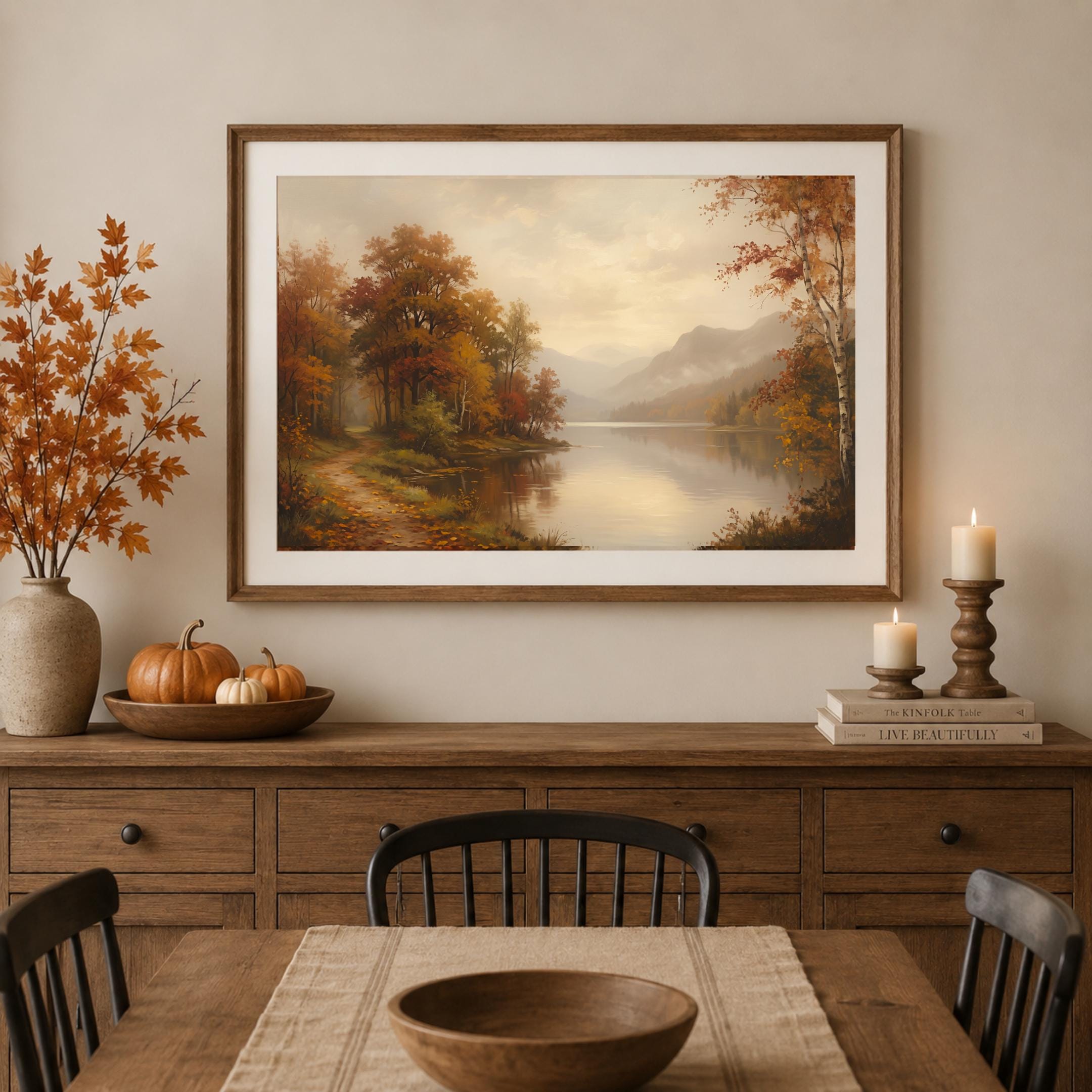 Autumn Lake Landscape Print, Moody Countryside Landscape, Rustic Fall Decor (Digital Download) — image 7