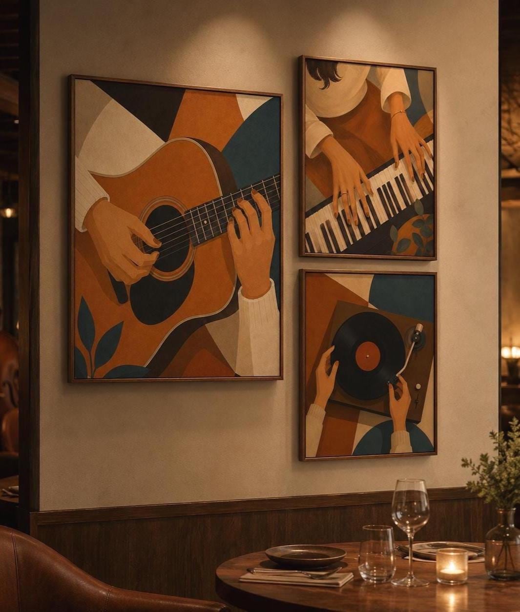 Music Wall Art Set of 3 Prints | Retro Piano Guitar Vinyl Record (Digital Download) — image 3
