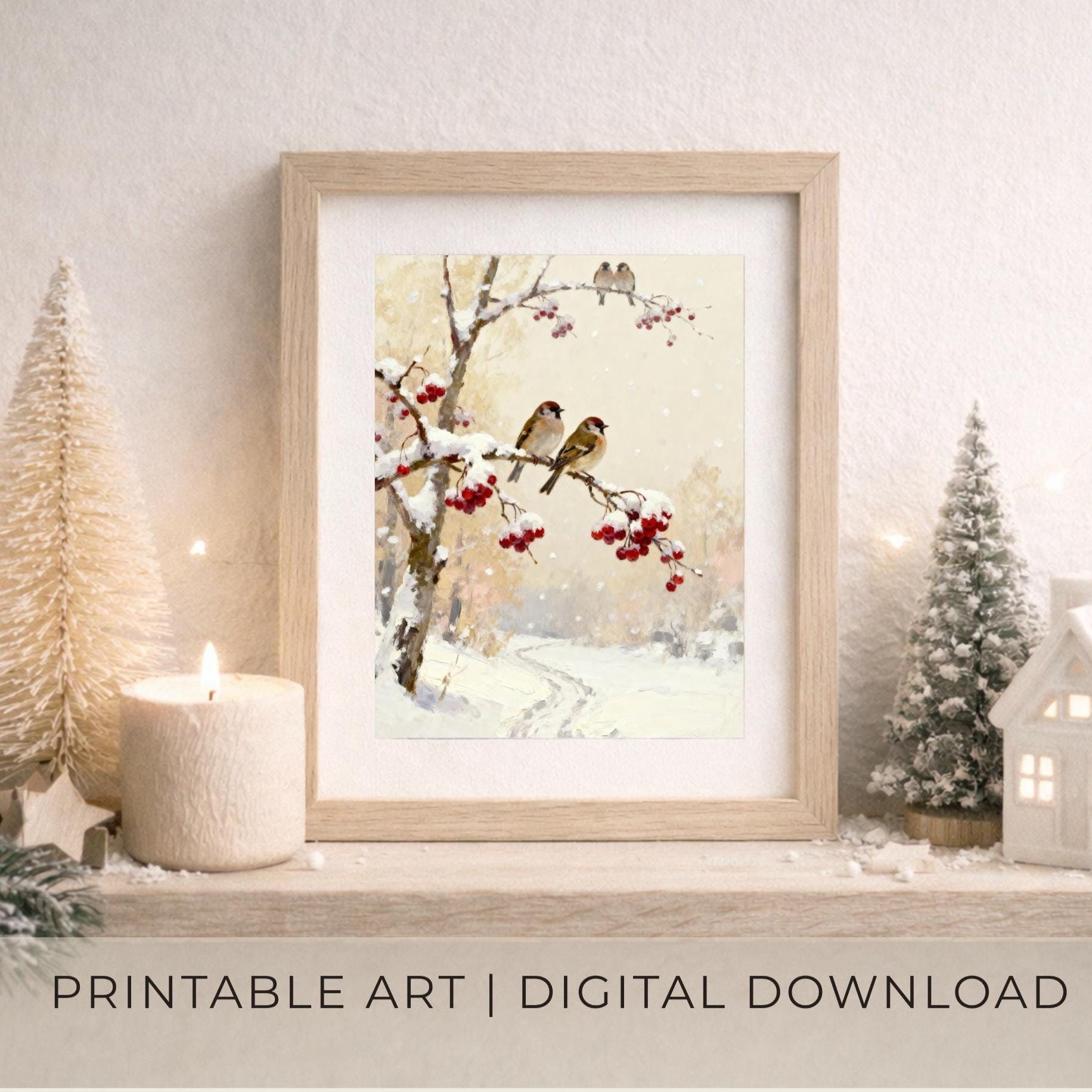 Winter Bird Wall Art | Snowy Red Berry Print | Christmas Printable Digital Download — image 10