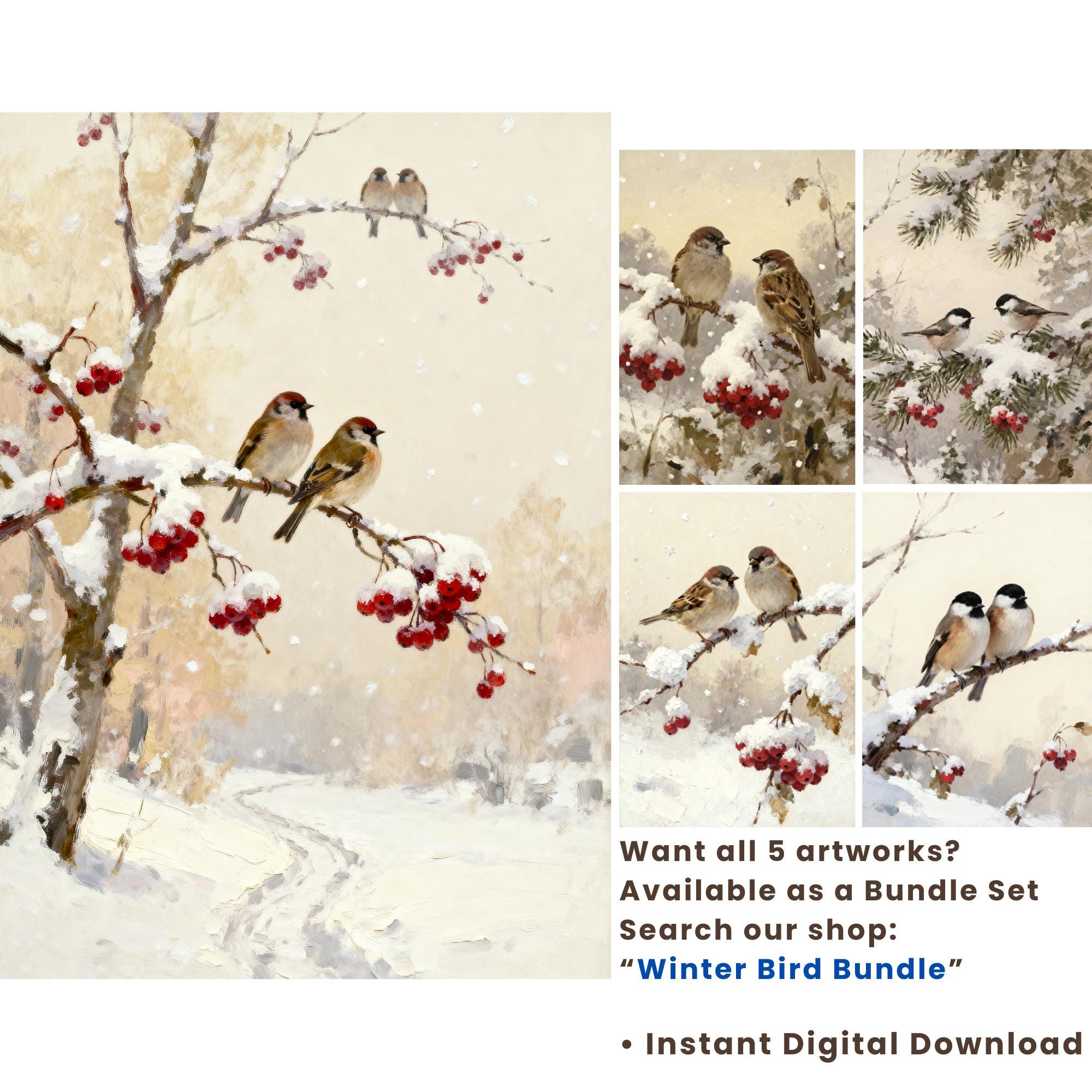 Winter Bird Wall Art Printable | Cozy Sparrows Snowy Branch (Digital Download) — image 10