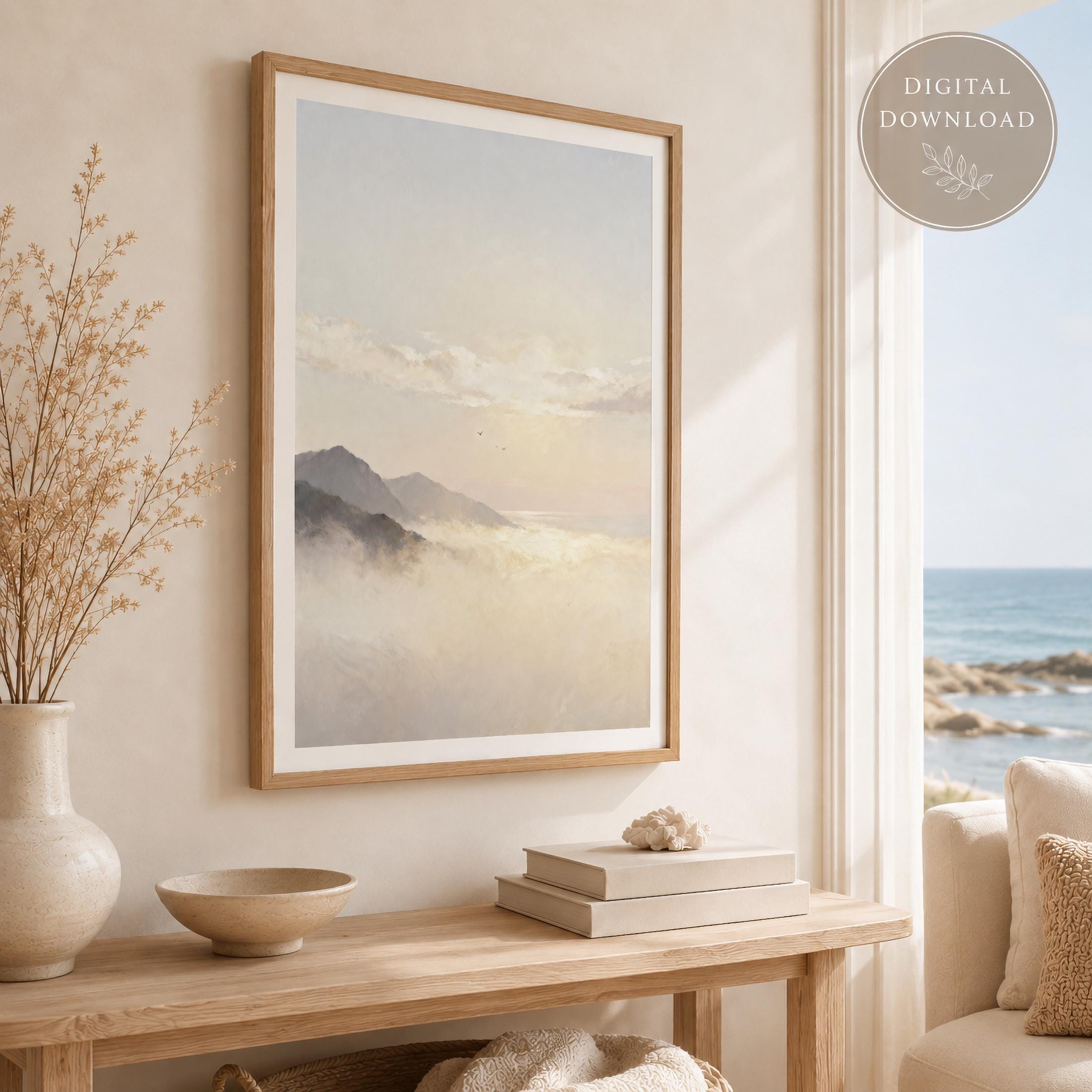 Neutral Coastal Printable Wall Art, Soft Ocean Landscape, Serene Bedroom Decor Digital Download — image 4