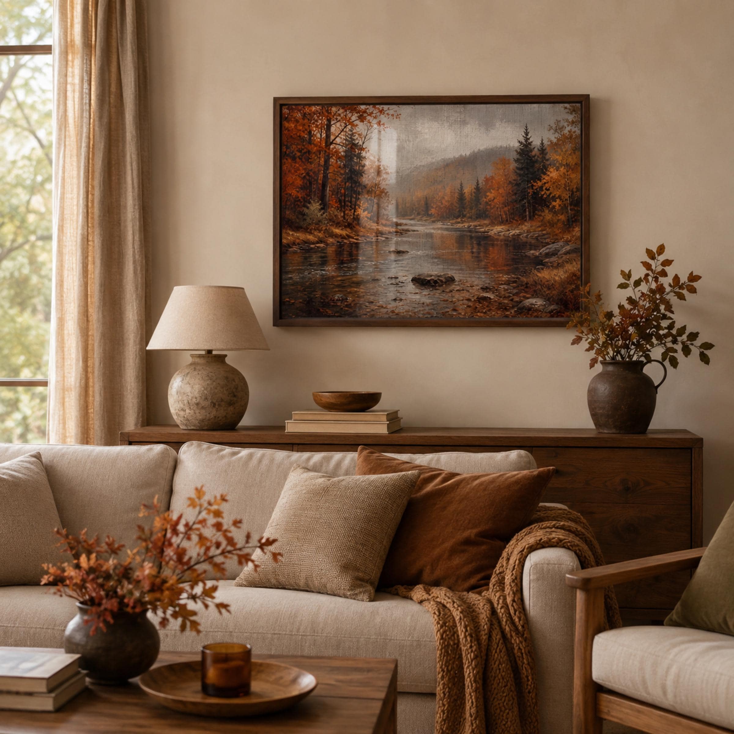 Fall River Wall Art | Autumn Forest Landscape Print | Vintage Landscape Digital Download — image 3