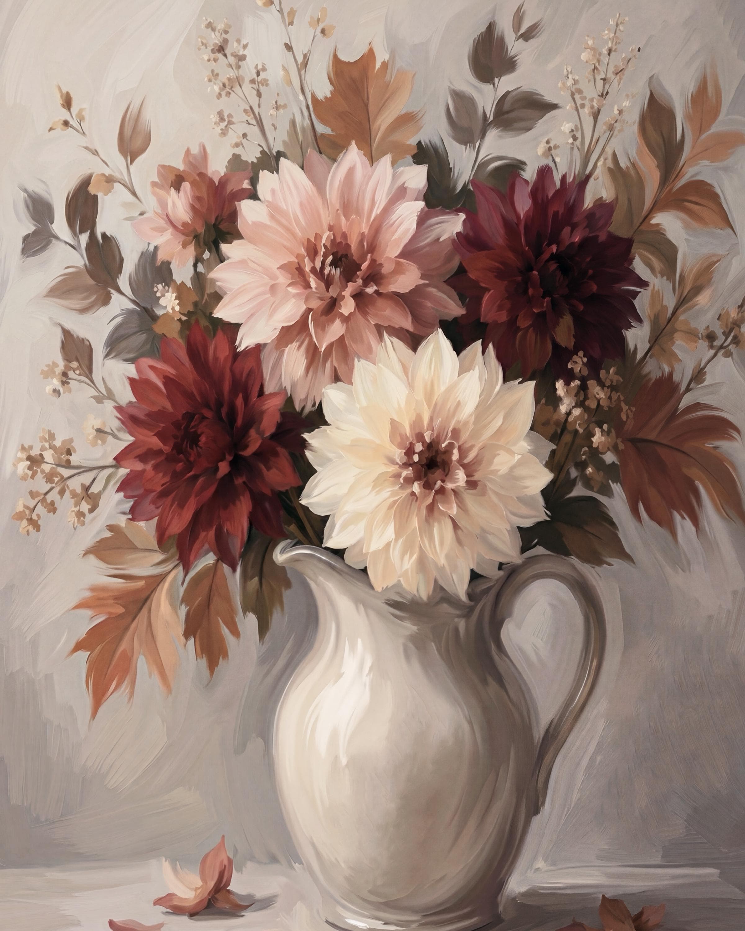 Fall Dahlia Wall Art, Moody Floral Pitcher Print, Burgundy Autumn Flower Decor (Digital Download) — image 9