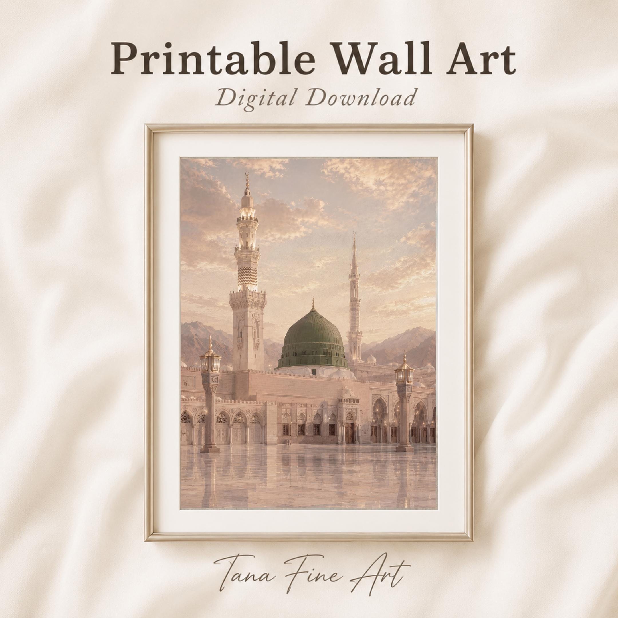Medina Inspired Printable Wall Art, Green Dome Mosque, Islamic Prayer Room Decor (Digital Download)
