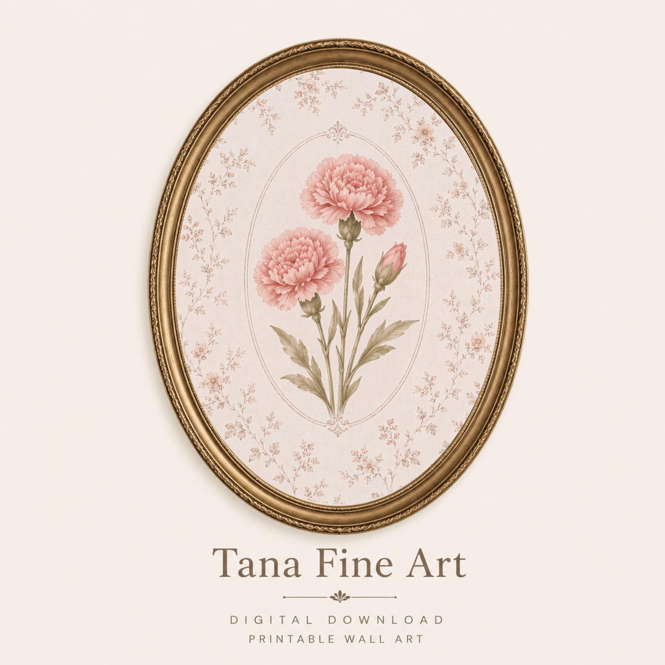 January Birth Month Flower Print | Carnation Printable Art | Pink Botanical Gift Decor Digital Download — image 5