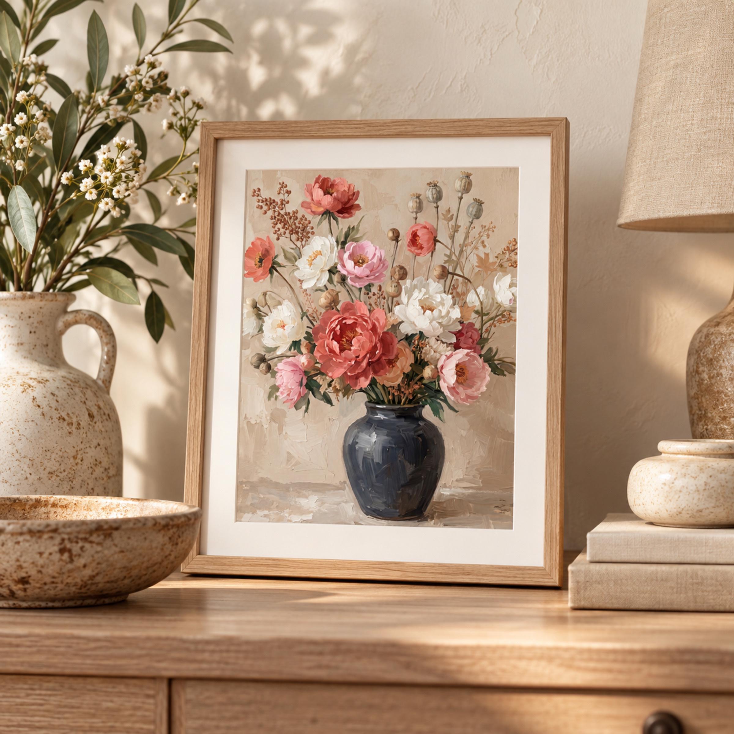 Pink Peony Vase Painting Printable Floral Wall Art, Romantic Cottage Home Decor Digital Download — image 4