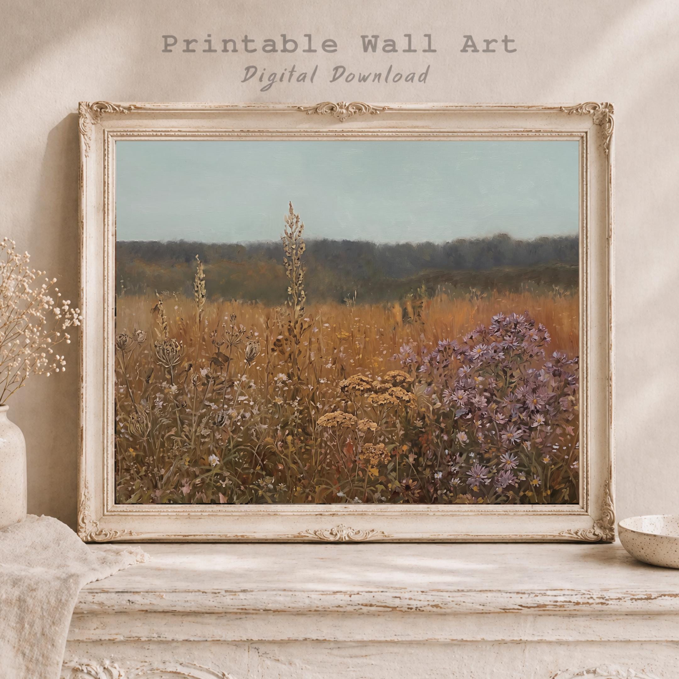 Fall Landscape Print, Autumn Meadow Wall Art, Vintage Wildflower Field Print (Digital Download) — image 10