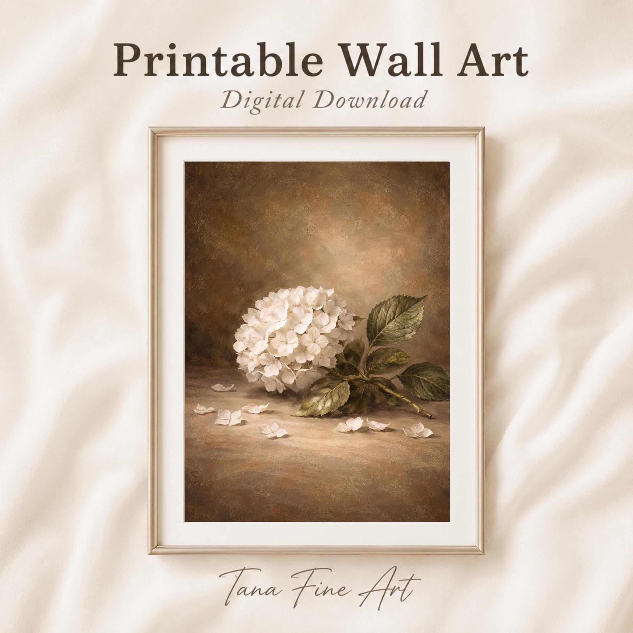 White Hydrangea Still Life, Moody Floral Stem Print, Vintage Botanical Wall Decor (Digital Download) — image 5