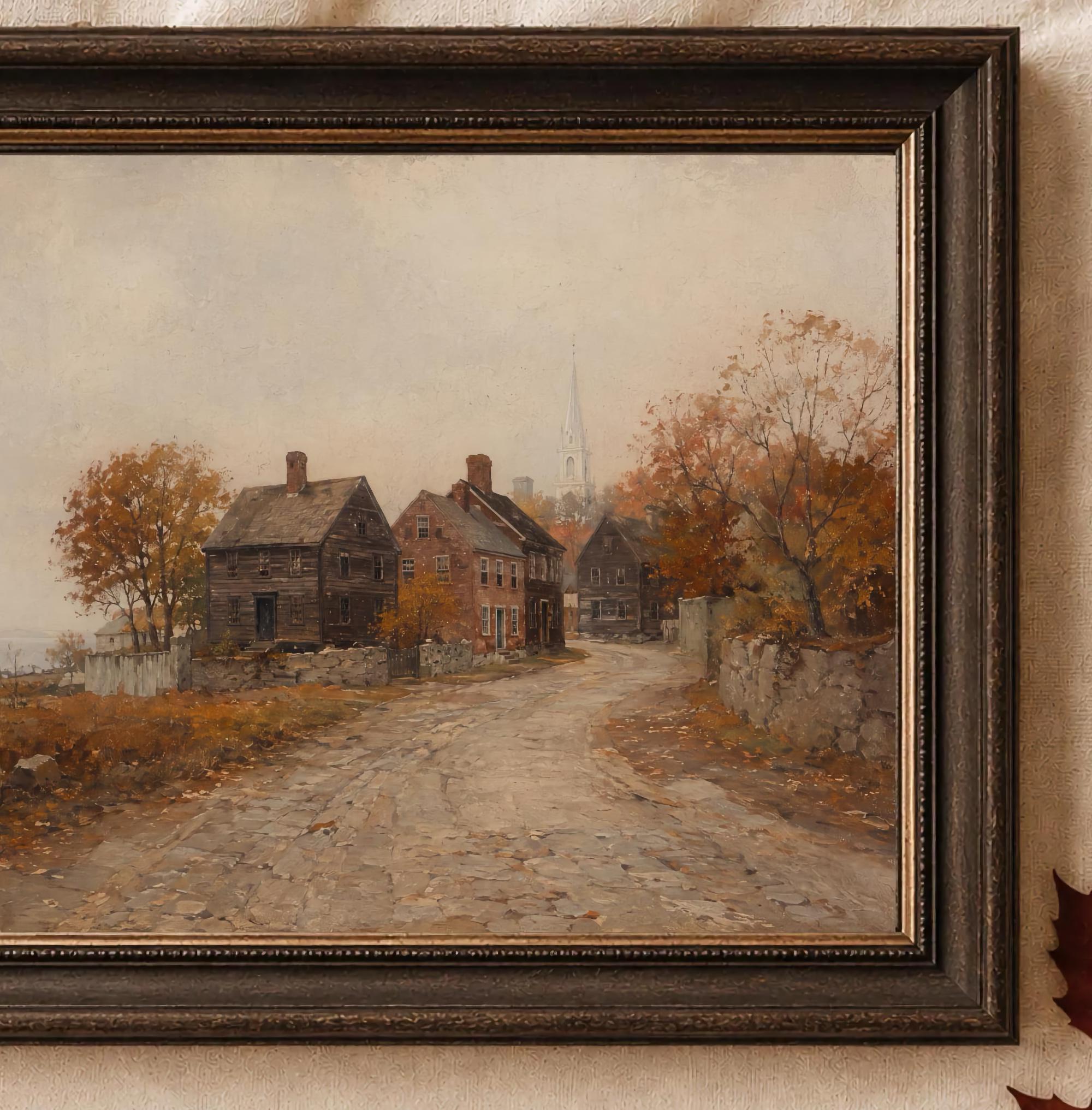 Autumn Street Printable Wall Art, Vintage Salem Inspired, New England Landscape, Digital Download — image 2