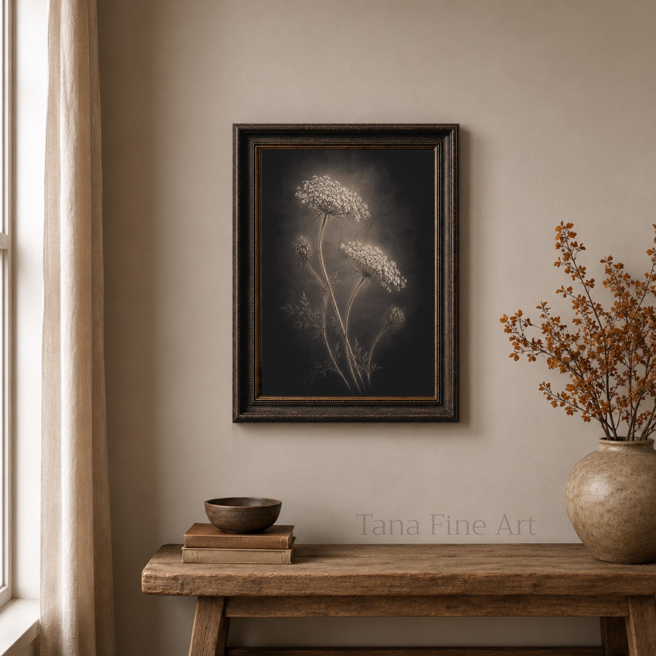 Queen Annes Lace Wall Art, Dark Floral Still Life, Moody Botanical Prints (Digital Download) — image 3