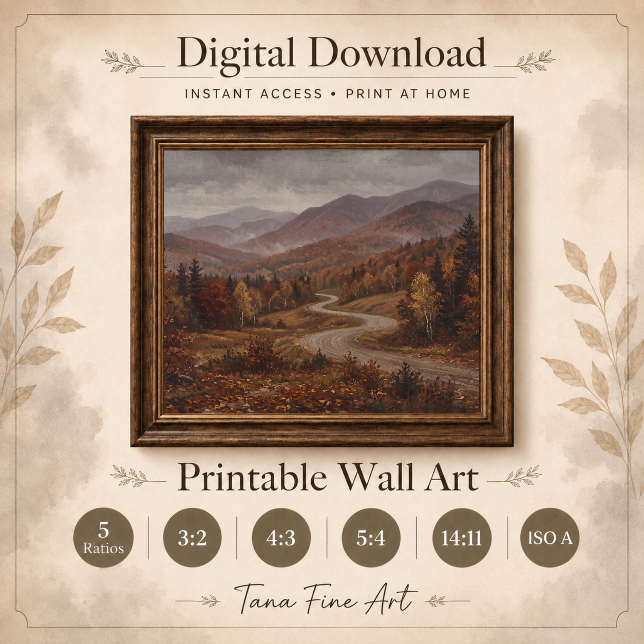 Fall Landscape Mountain Wall Art | New England Road Print | New Hampshire Inspired Digital Download — image 7