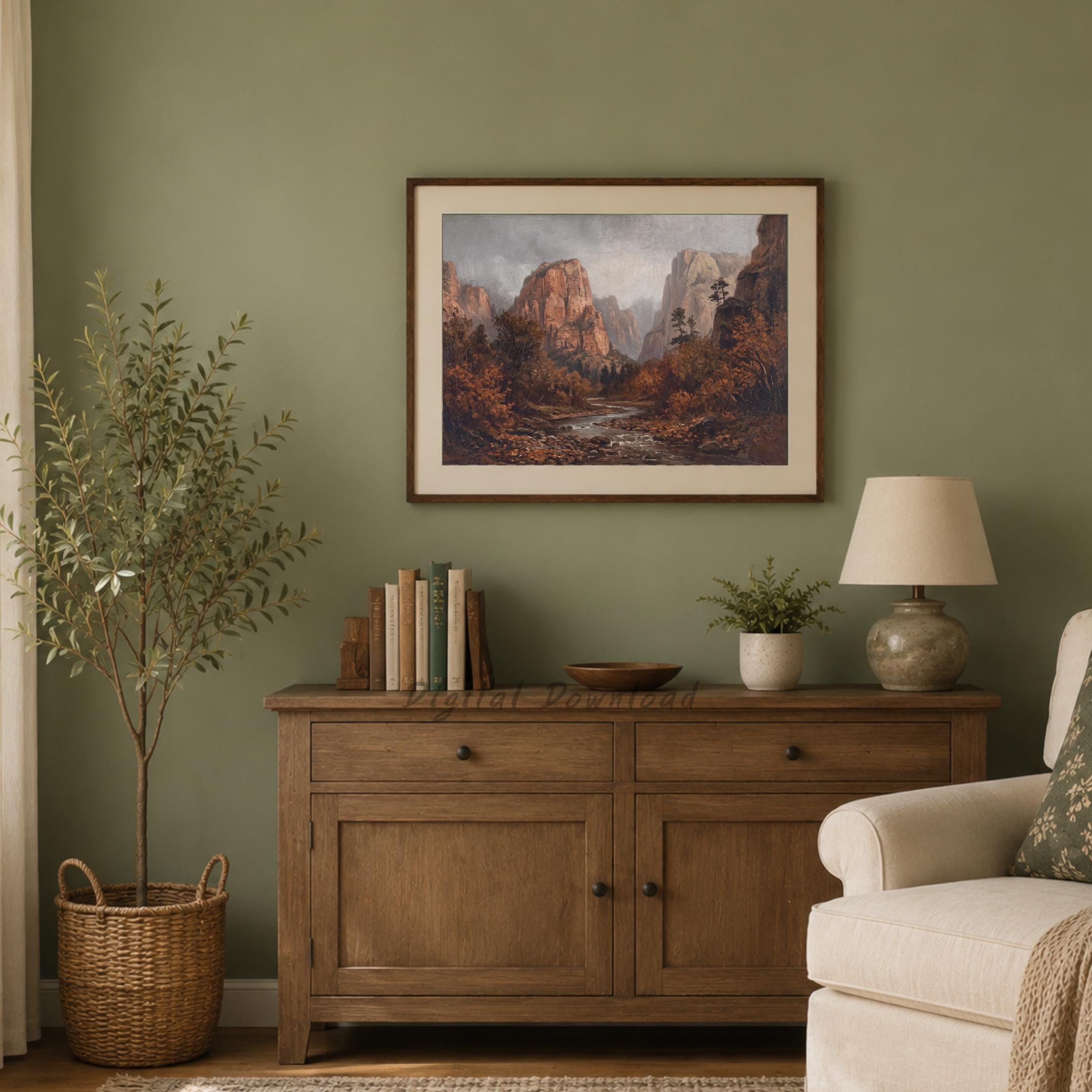 Fall Canyon Wall Art | Moody River Landscape Print | Vintage Nature Printable Digital Download — image 8
