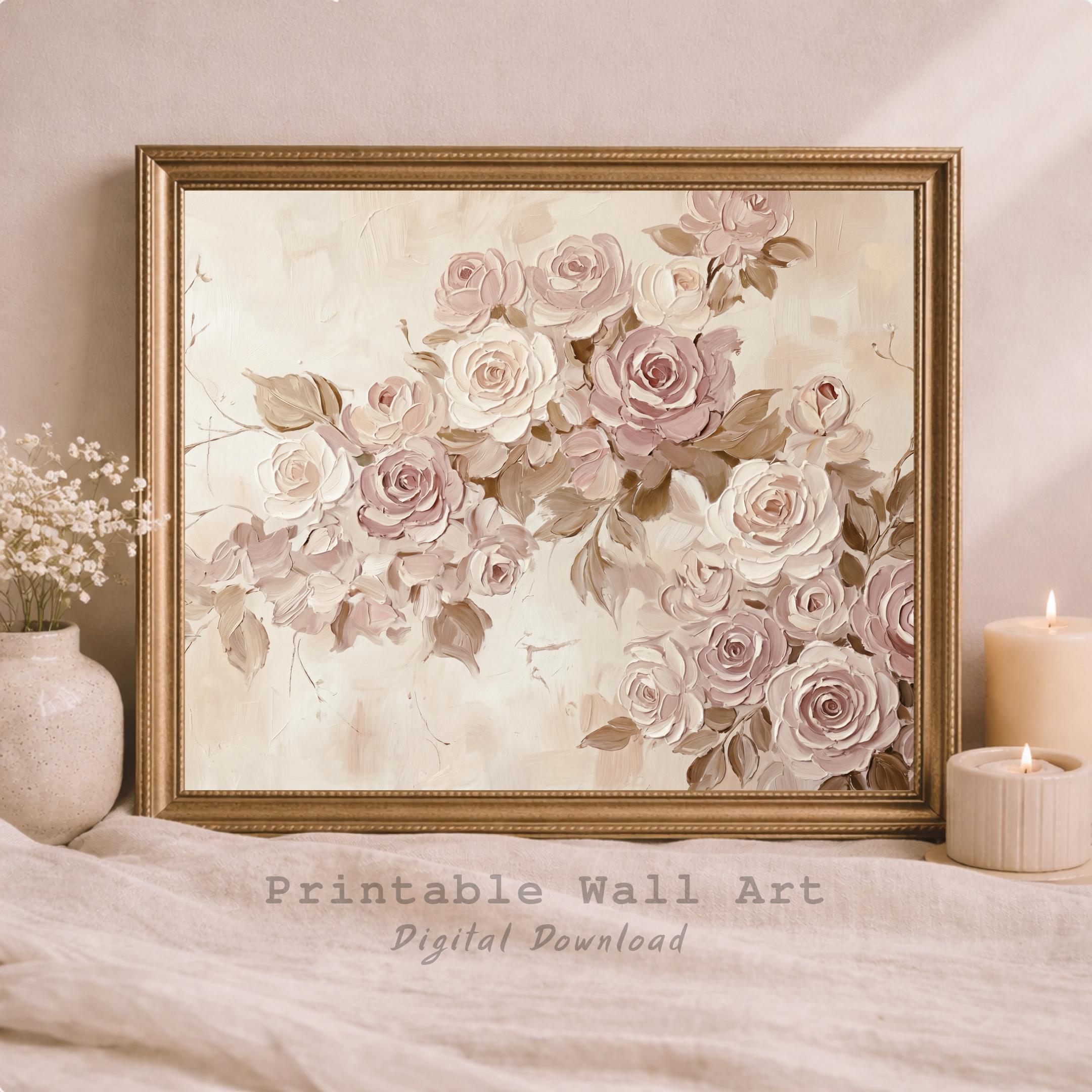 Spring Rose Wall Art Printable For Living Room , Romantic Neutral Floral (Digital Download) — image 8