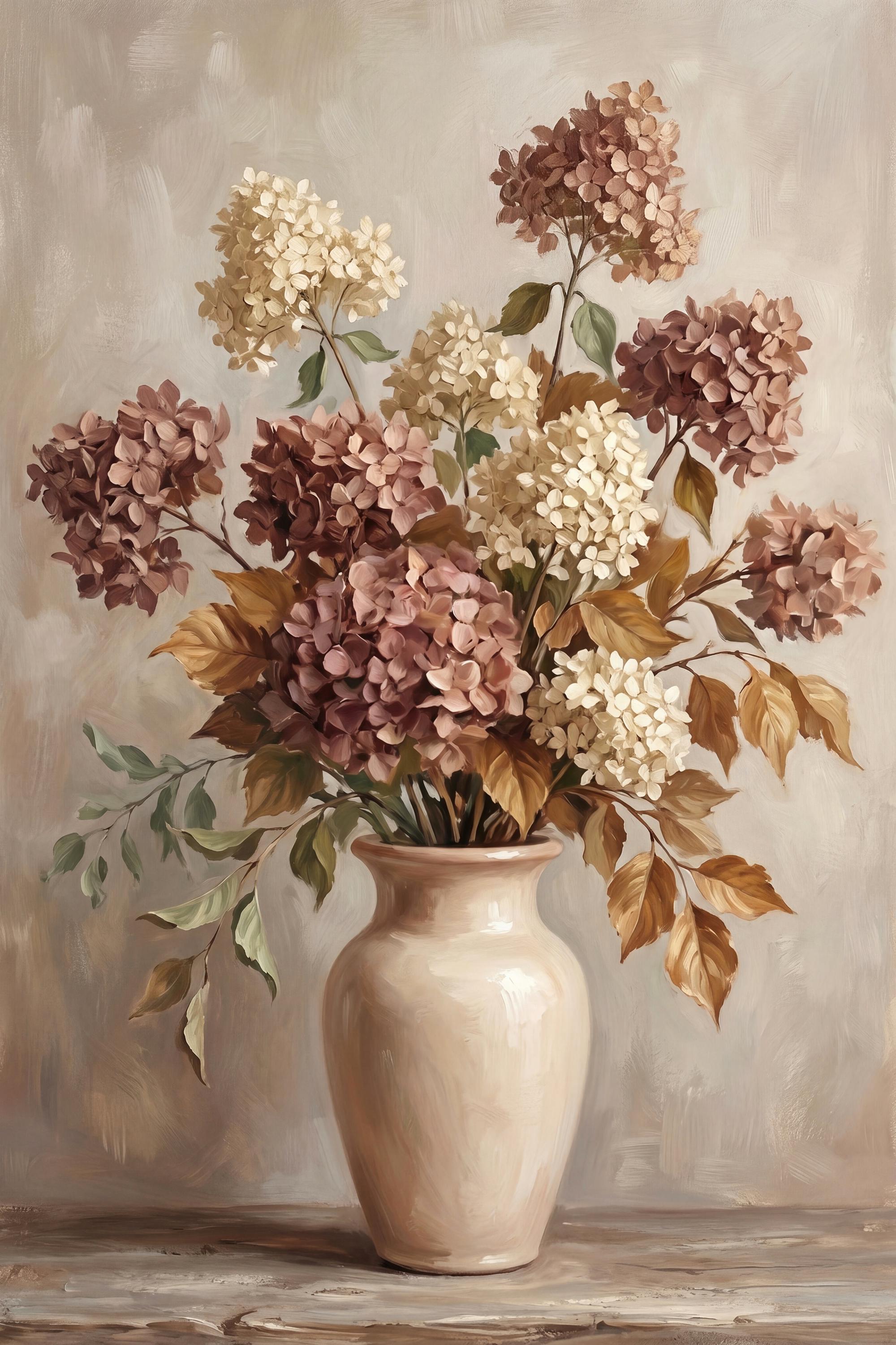 Fall Hydrangea Wall Art, Mauve Cream Floral Vase Print, Autumn Cottage Decor (Digital Download) — image 2