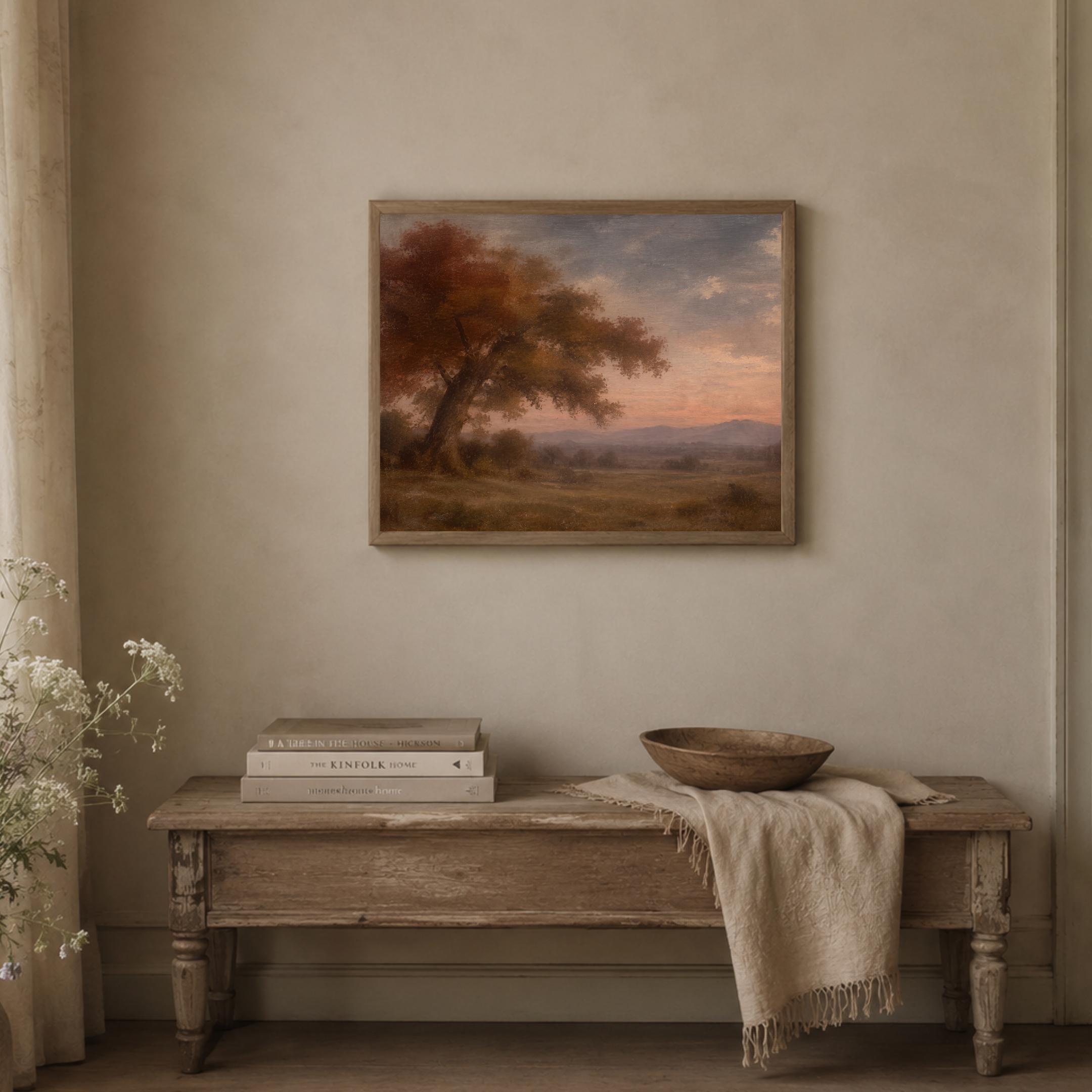 Vintage Autumn Tree Wall Art, Sunset Countryside Landscape, Warm Earthy Rustic Farmhouse, Digital Download — image 6