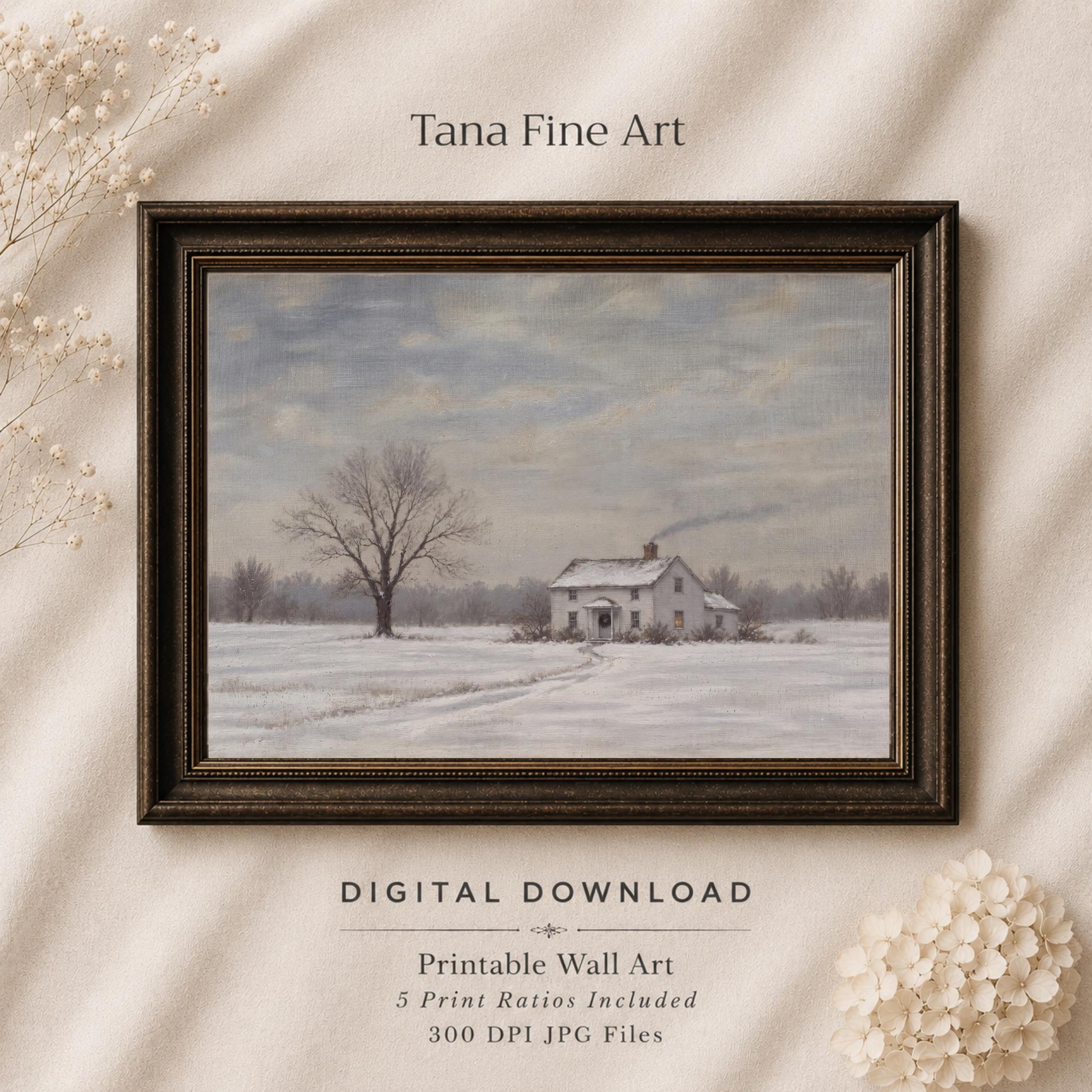 White Farmhouse in the Snow