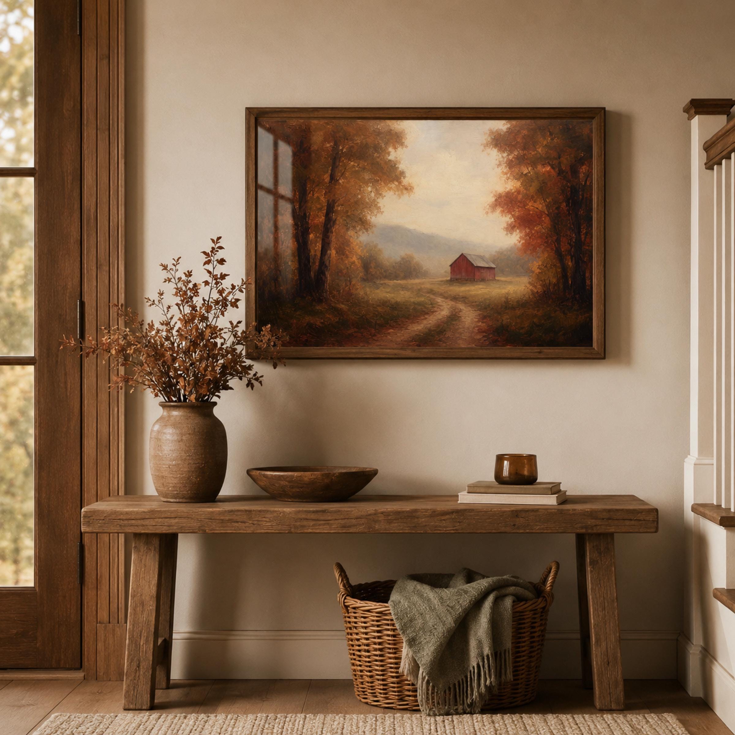 Moody Fall Barn Forest Landscape Wall Art | Vintage Autumn Print | Rustic Printable Digital Download — image 2