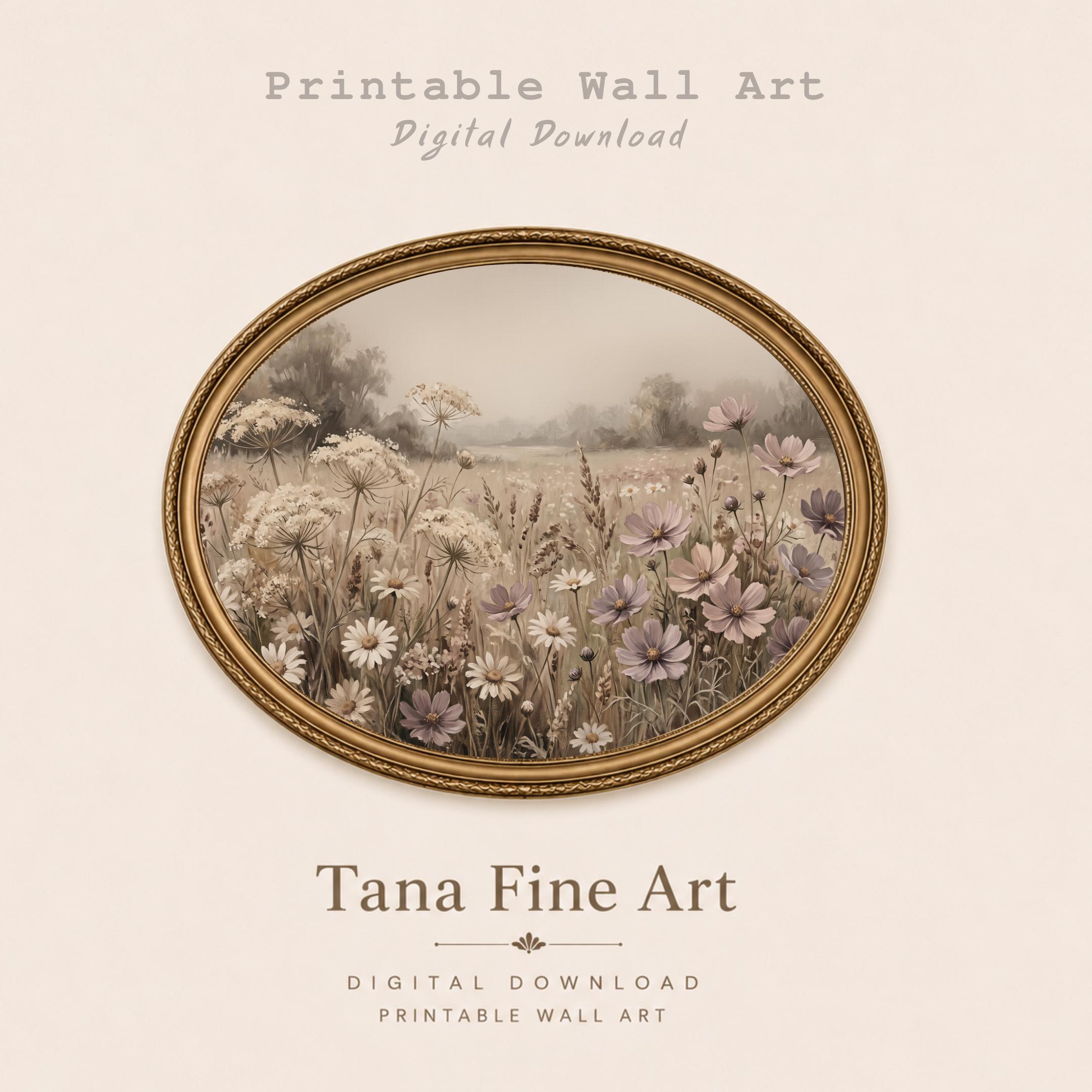 Neutral Floral Landscape Print, Wildflower Meadow Wall Art, Soft Cottage Prints (Digital Download) — image 8