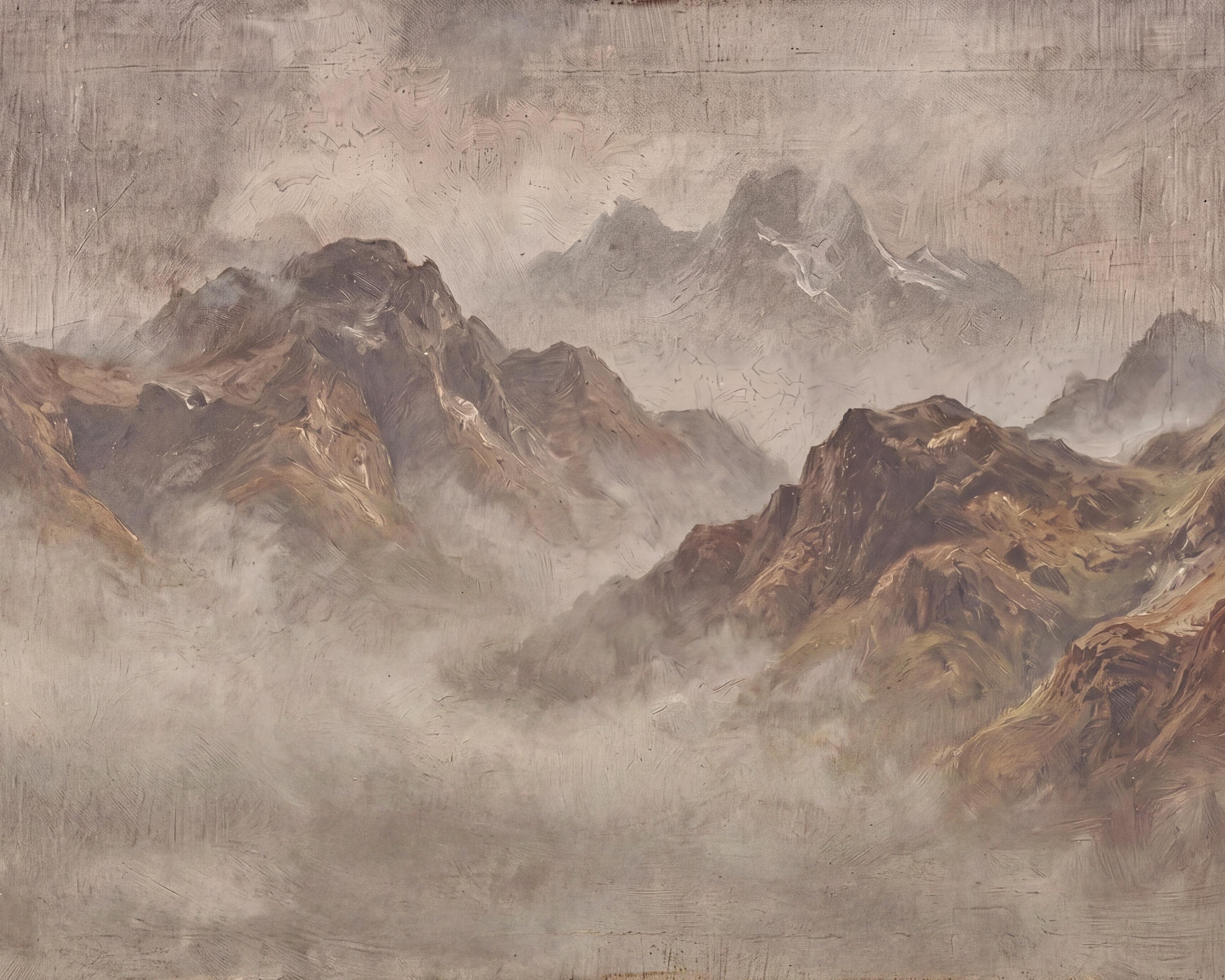 Vintage Misty Mountain Wall Art, Neutral Alpine Landscape, Earthy Rustic Cabin Decor, Digital Download — image 2